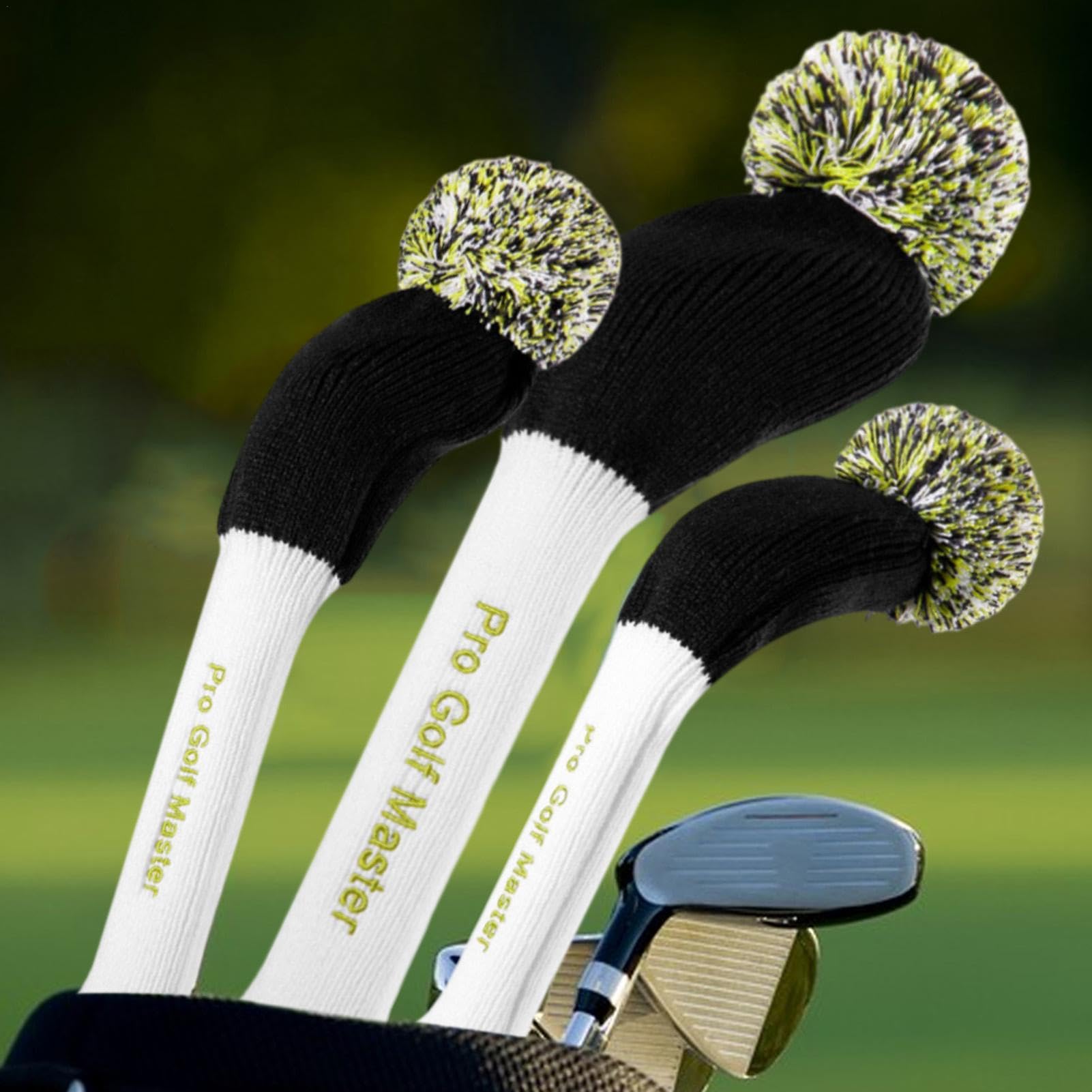 Housses de tête de golf tricotées en bois, housses de club de golf, housses de club de golf douces en tricot 3 couvre-têtes de club de golf à long cou pour les amateurs de golf, la famille, les amis,