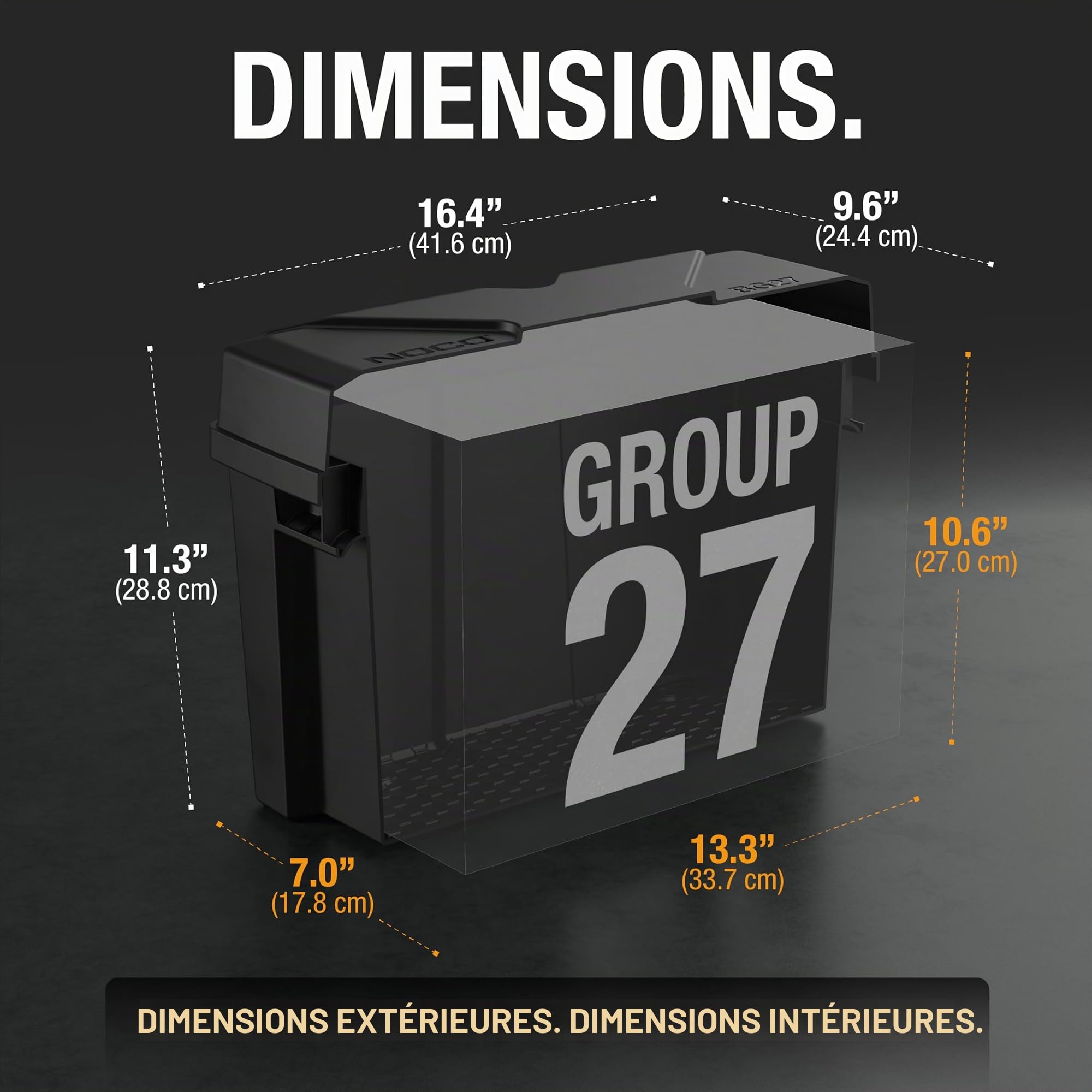 NOCO Snap-Top BG27 Boîte de batterie groupe 27 12 V pour batteries marines, automobiles, camping-cars, bateaux, camping-cars et remorques de voyage