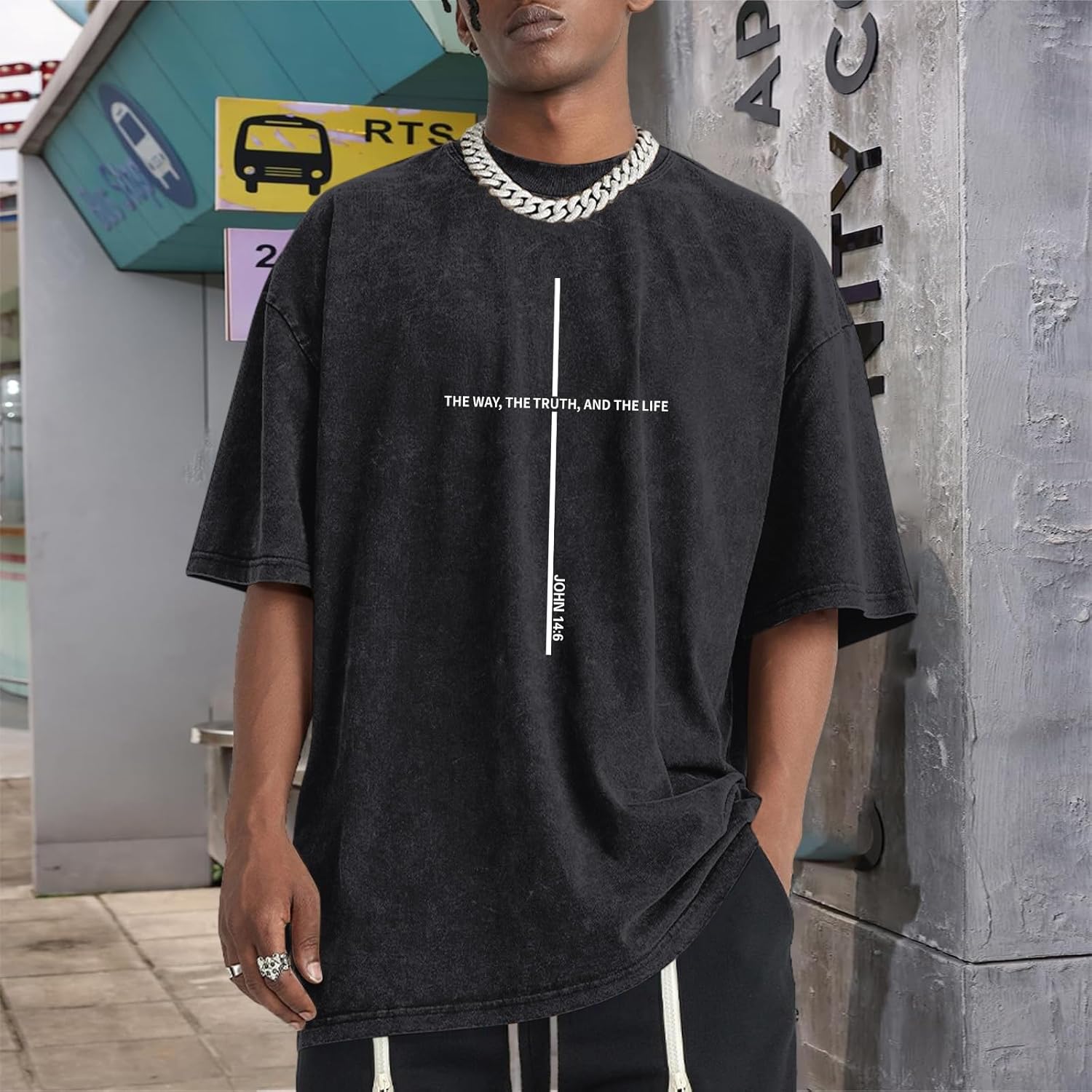 Christian Jesus Shirts for Men God Faith Religious Tshirt Cross Bible Verse Tops Acid Wash Oversized Graphic Tees - Image 2