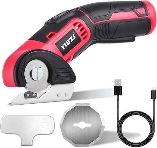 Cordless Electric Scissors,Cardboard Cutter, 4V Rechargeable Electric Rotary Scissors For Cardboard Cutter, Carpet Cutter, Fabric Cutter, Leather Cutter, With Two Blades YLUZS