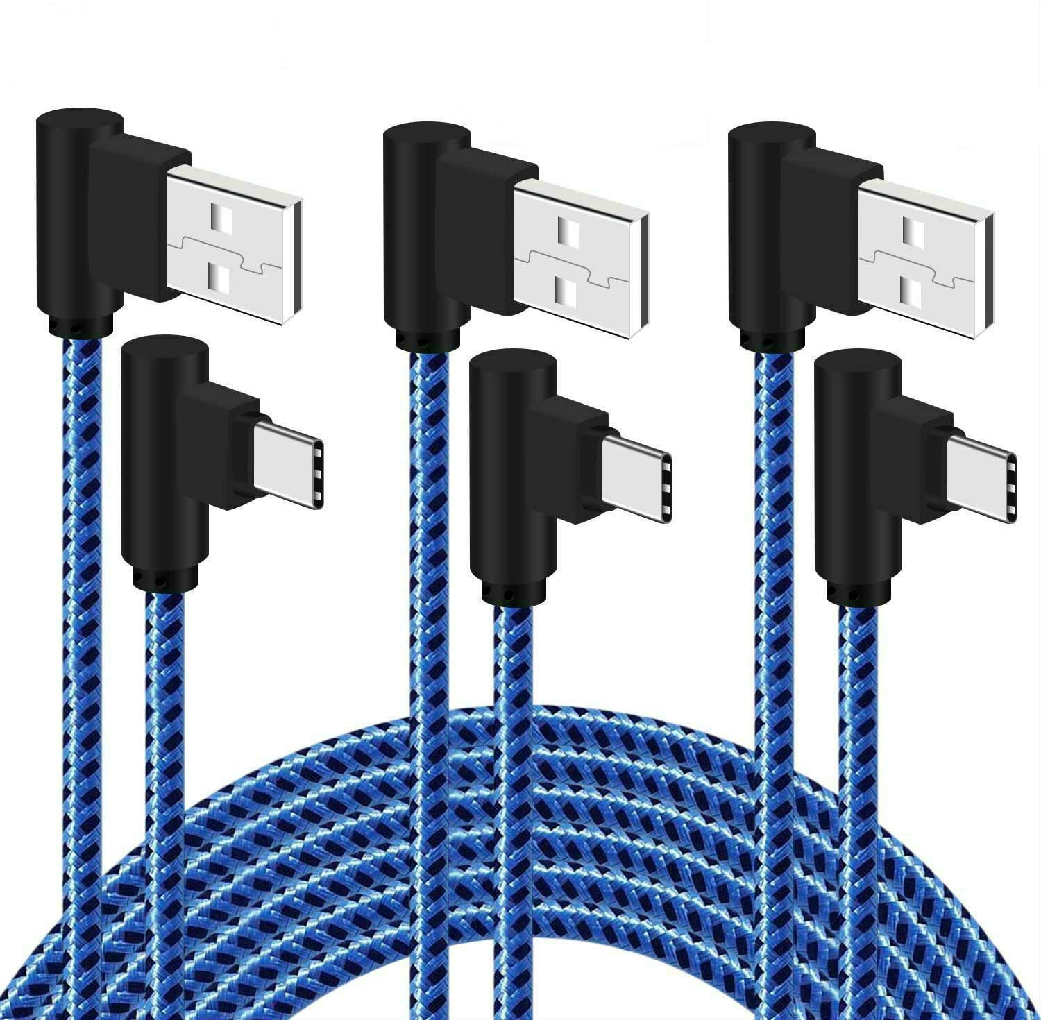 USB Type C Charger[3 Pack] Right Angle Braided Fast Charging 90 Degree Cable Compatible with Samsung LG,Moto and More