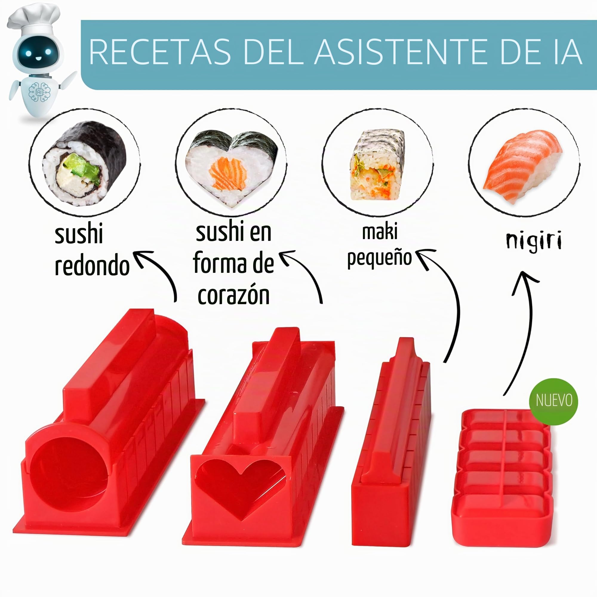 Aya Sushi Maker 3 - Asistente de IA - Recetas - 25 Piezas - Utensilios Para Hacer Sushi - Tutoriales En Vídeo - Kit Con Cuchillo De Sushi y Estera de bambú - Fácil Y Divertida - Maki Nigiri