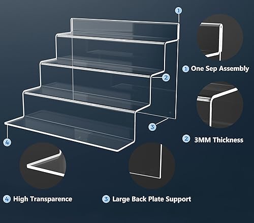 Miniatura 6 de Soporte de exhibición de 4 niveles, elevador de acrílico transparente para mostrar Funko POP, figuras, perfumes y juguetes, organizadores de