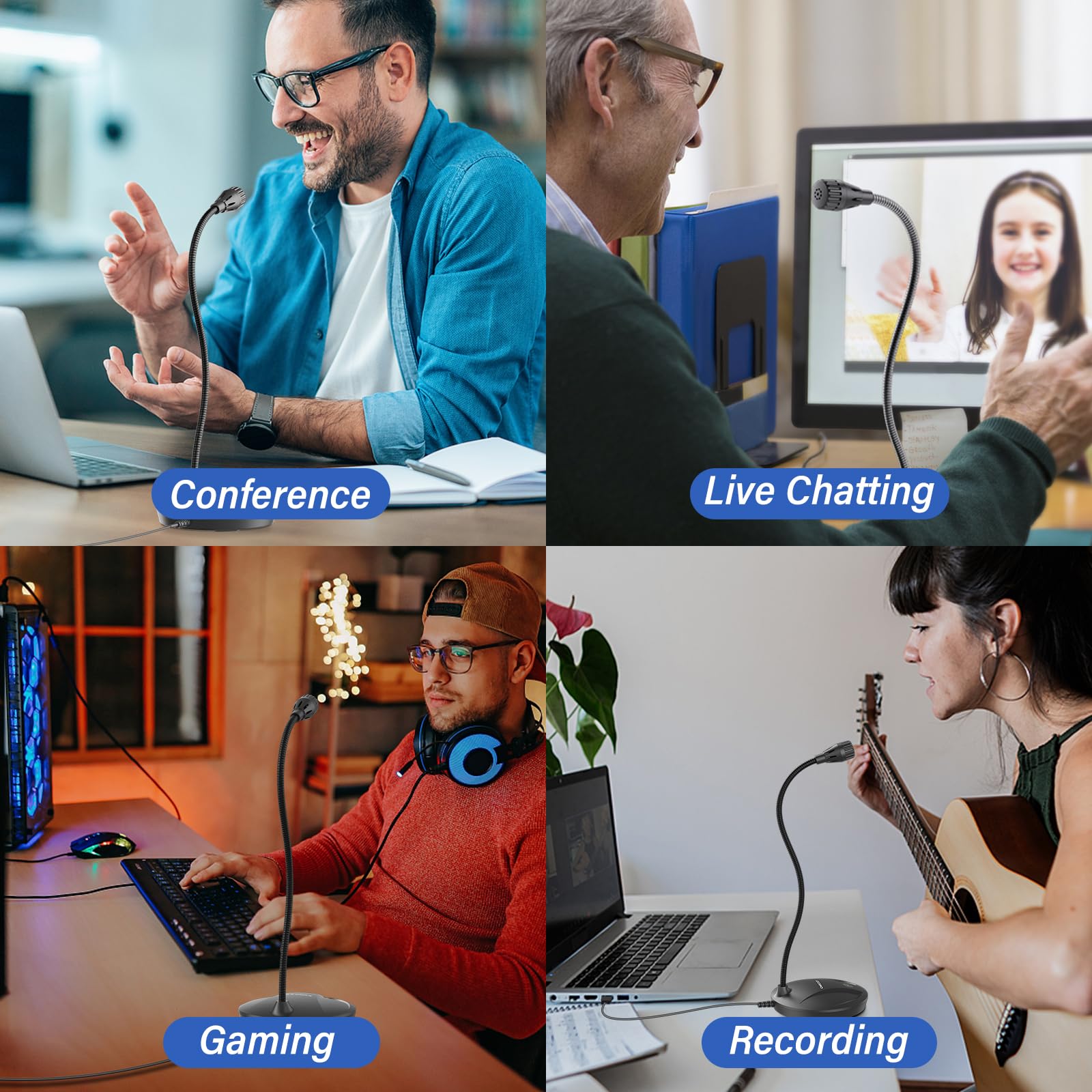 Microfono per strumenti, per canto, podcasting, registrazione video vocale, Plug & Play, microfono USB da tavolo per PC con pulsante mute e indicatore LED, compatibile con Windows/Mac