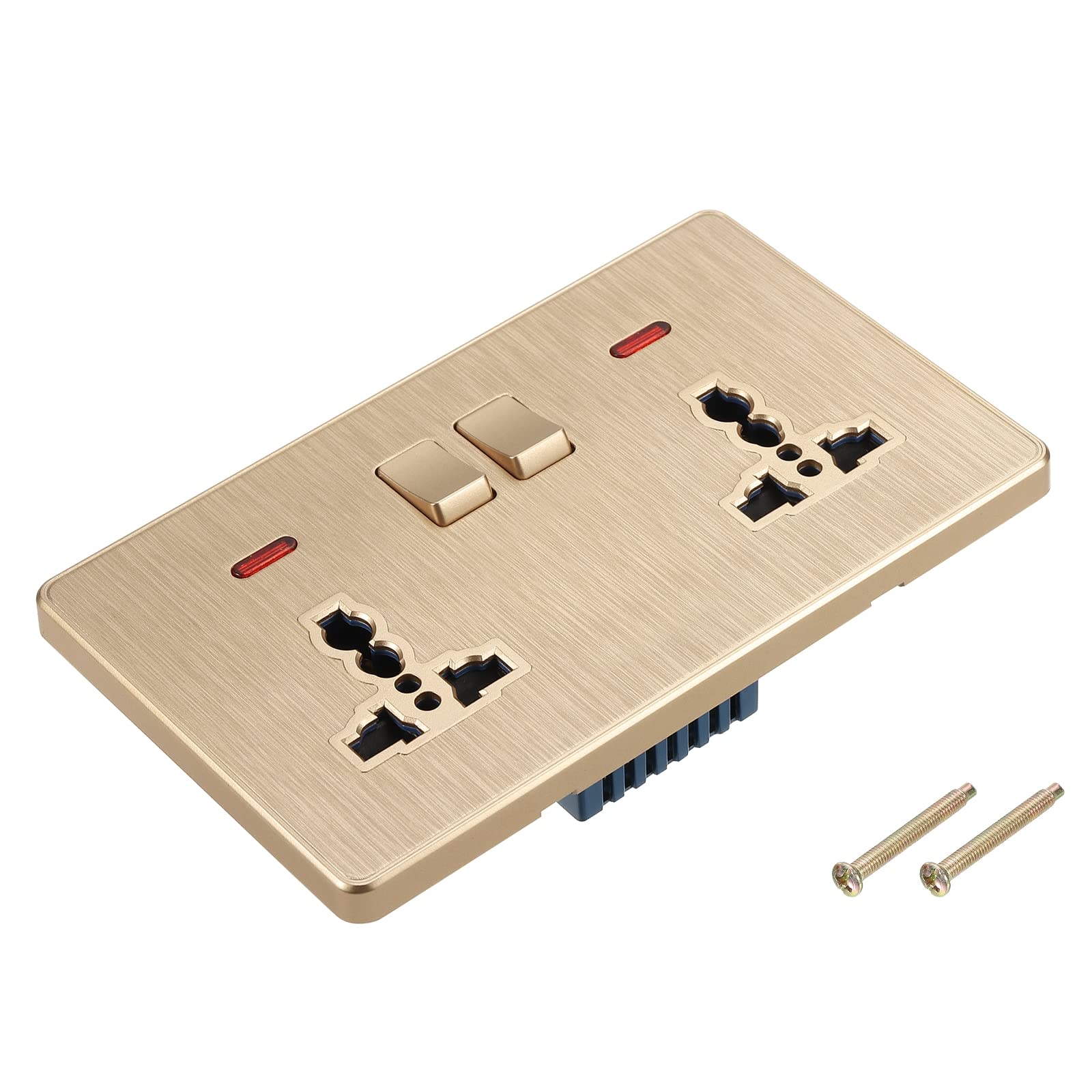 PATIKIL UK US Socket Double Multi Power Outlet Switch Gold Tone 250V 13A 146mmx88mm