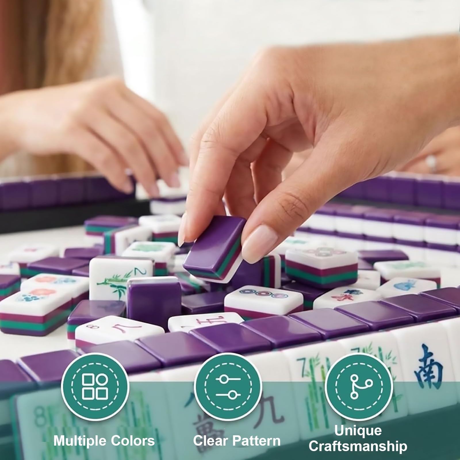 Kafelki Mahjong 4 Warstwy Zestaw 160 Sztuk Akryl z Kostkami | Grawerowany Wzór na Wieczory Rodzinne Imprezy i Rozrywkę Towarzyską(1)