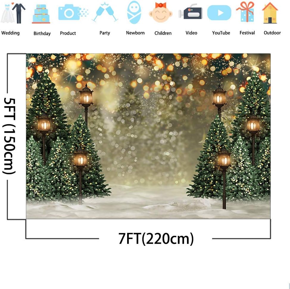 Avezano 7x5ft Winter Christmas Tree Snowflake Green Newborn Photography Background Snow Glitter Bokeh Portrait Backdrops Xmas Birthday Party Photo Banner Props - Image 5