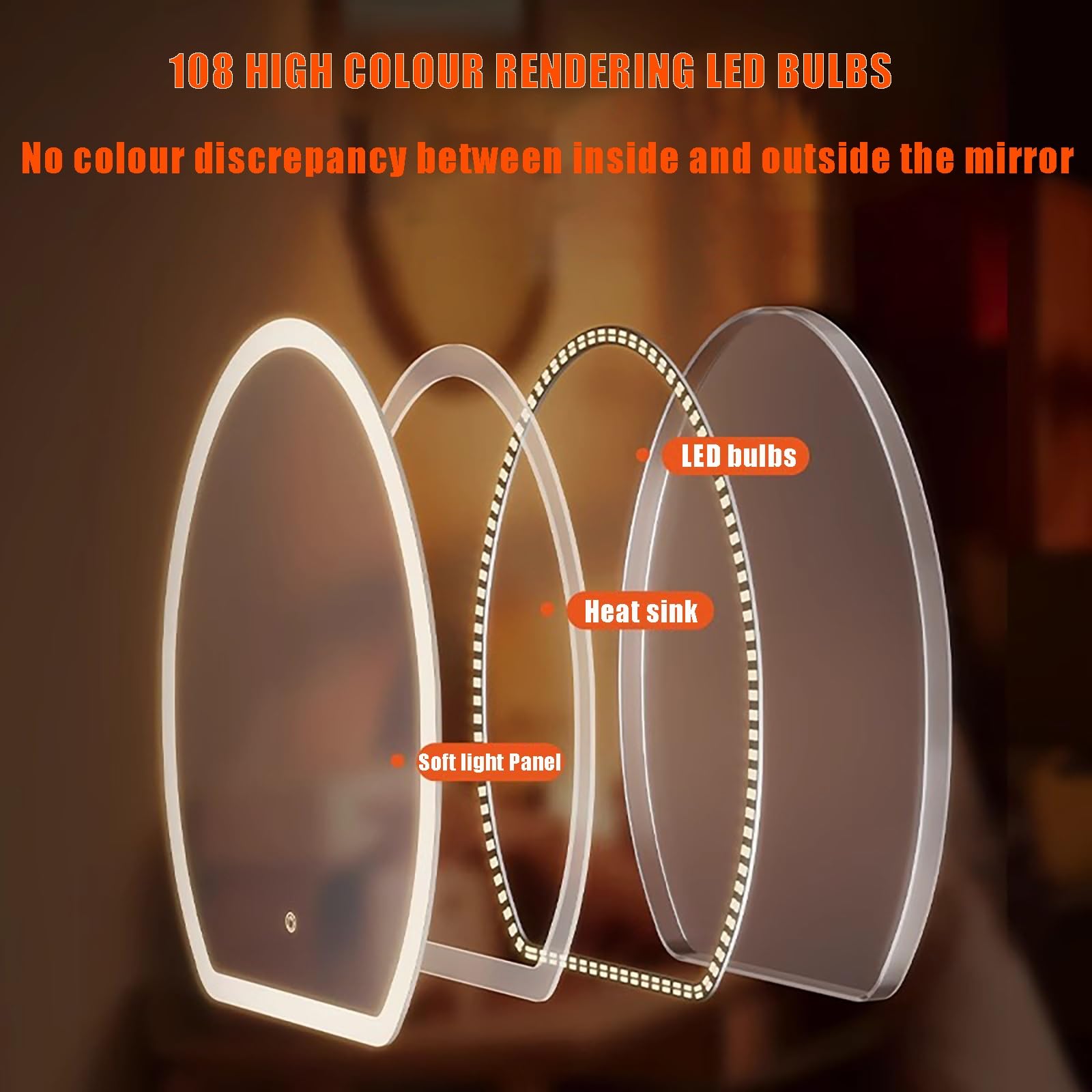 Lusterko do makijażu z podświetleniem LED, regulowane oświetlenie, 3 temperatury barwowe (3000 K / 4000 K / 6000 K), odbicie HD, dostępne w rozmiarach 50 x 70 cm, 40 x 60 cm, 60 x 80 cm, 70 x 90 cm