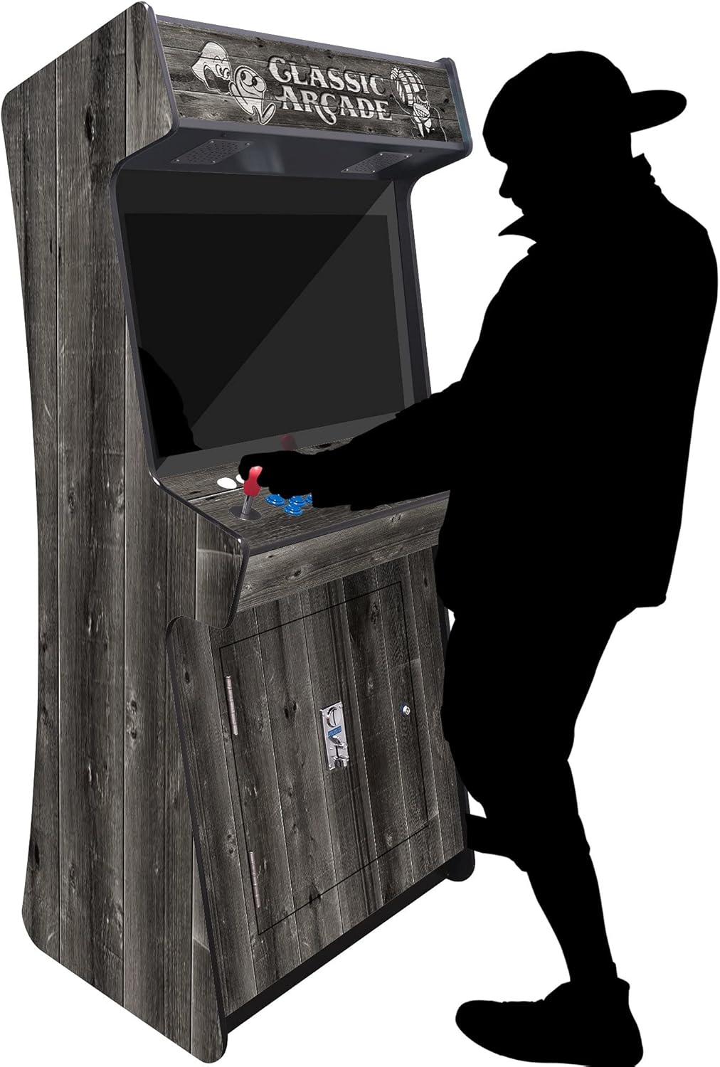 Creative Arcades Full-Size Commercial Grade Cabinet Arcade Machines | Stools Included | Slim Woodgrain Edition | 32″ Screen (3500 Games (Slim 2-Player), Dark Gray)