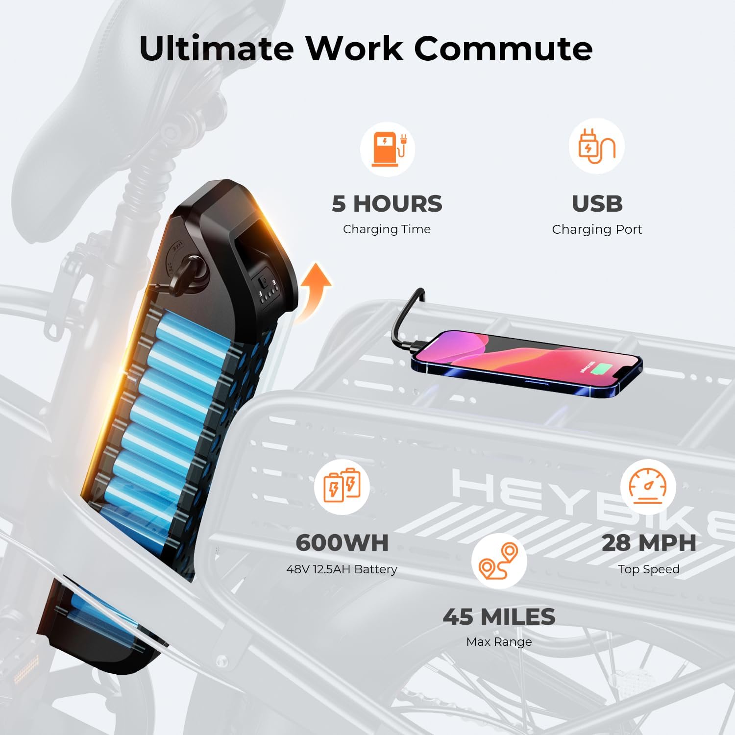 Heybike Mars Electric Bike dimensions and adjustable seat height