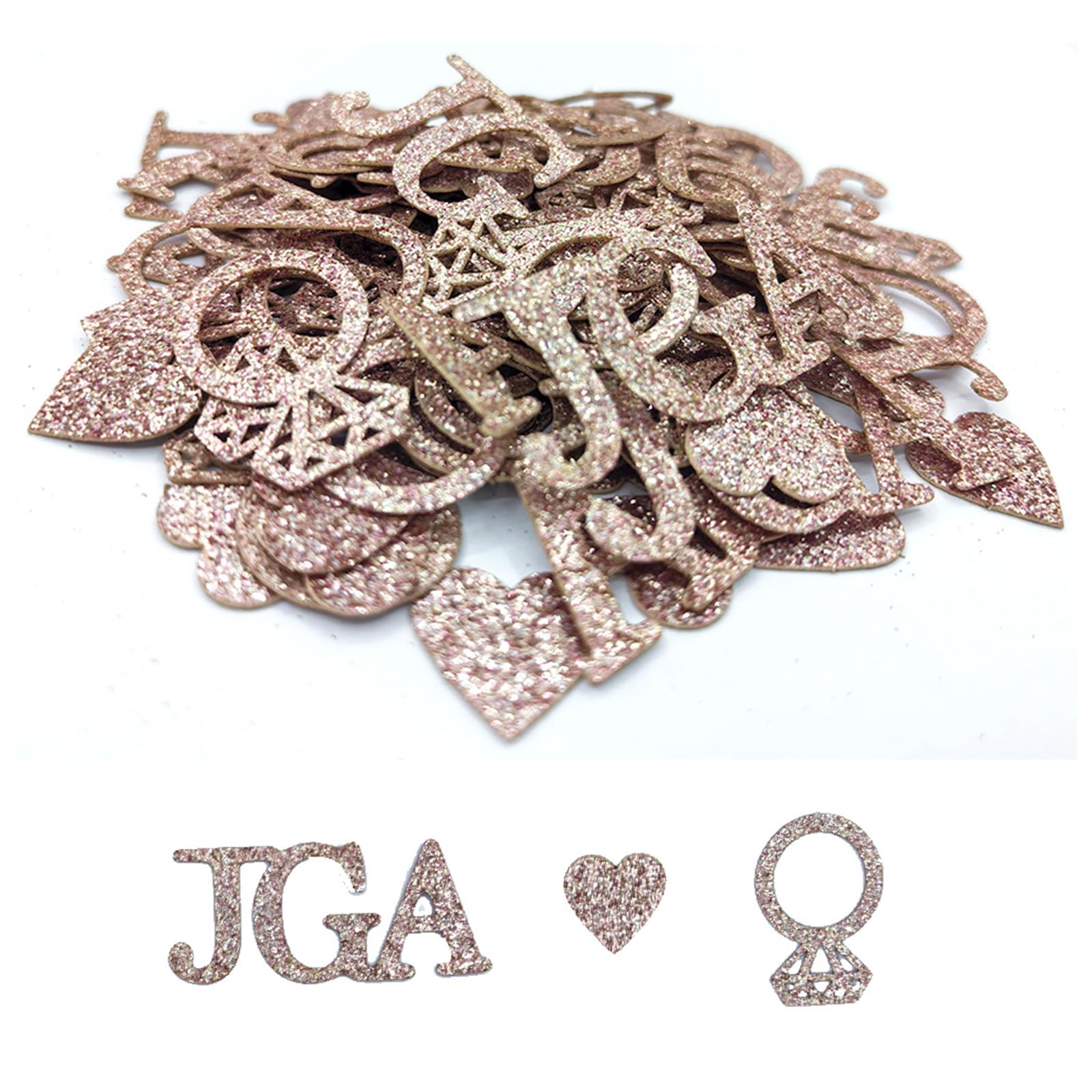 JGA Deko Rosegold Tischdekoration Konfetti Glitzer Hochzeit Tischdeko Team Braut Party Dekorative Accessoires Herz-Diamantring-JGA Junggesellinnenabschied Frauen Party Tisch Deko