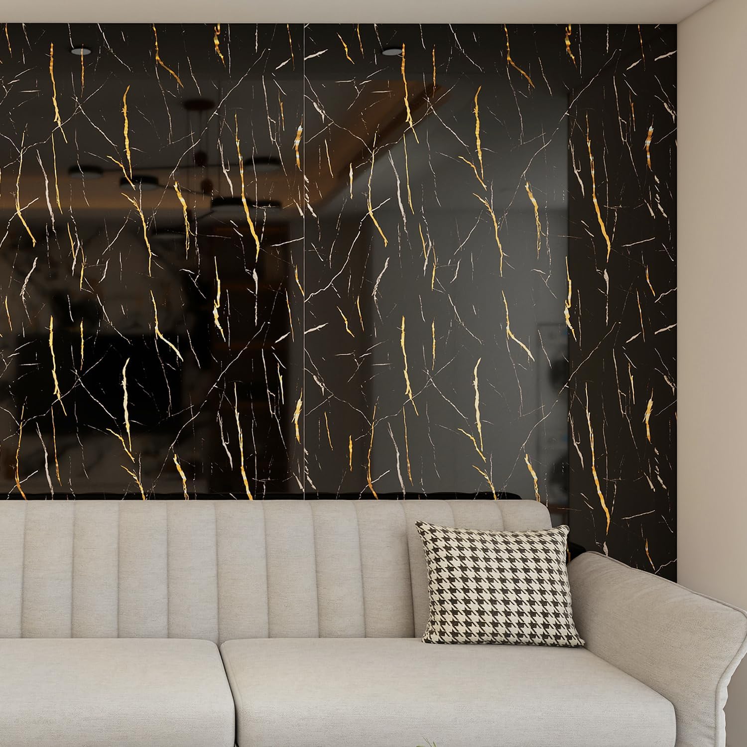 Haimin Wall Panels Peel and Stick 10 Pieces 23.6x11.8in (19.4 Sq. Ft. Coverage) Black Lightweight Backsplash Marble Look Tile (not Real Marble) Ideal for Kitchen Bathrooms Living Rooms Bedrooms