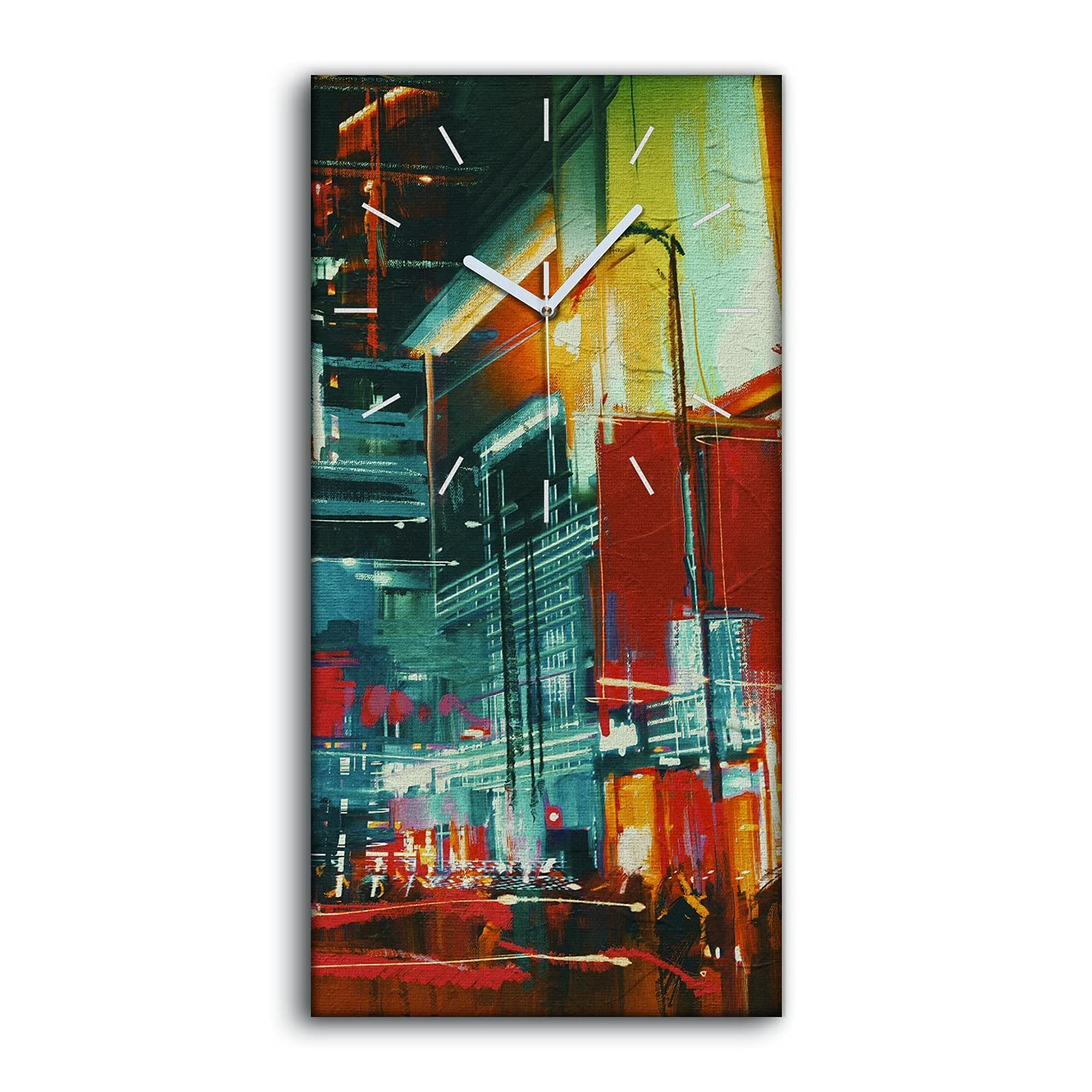 Horloge sur toile 30x60cm street de la ville à la nuit déco salon