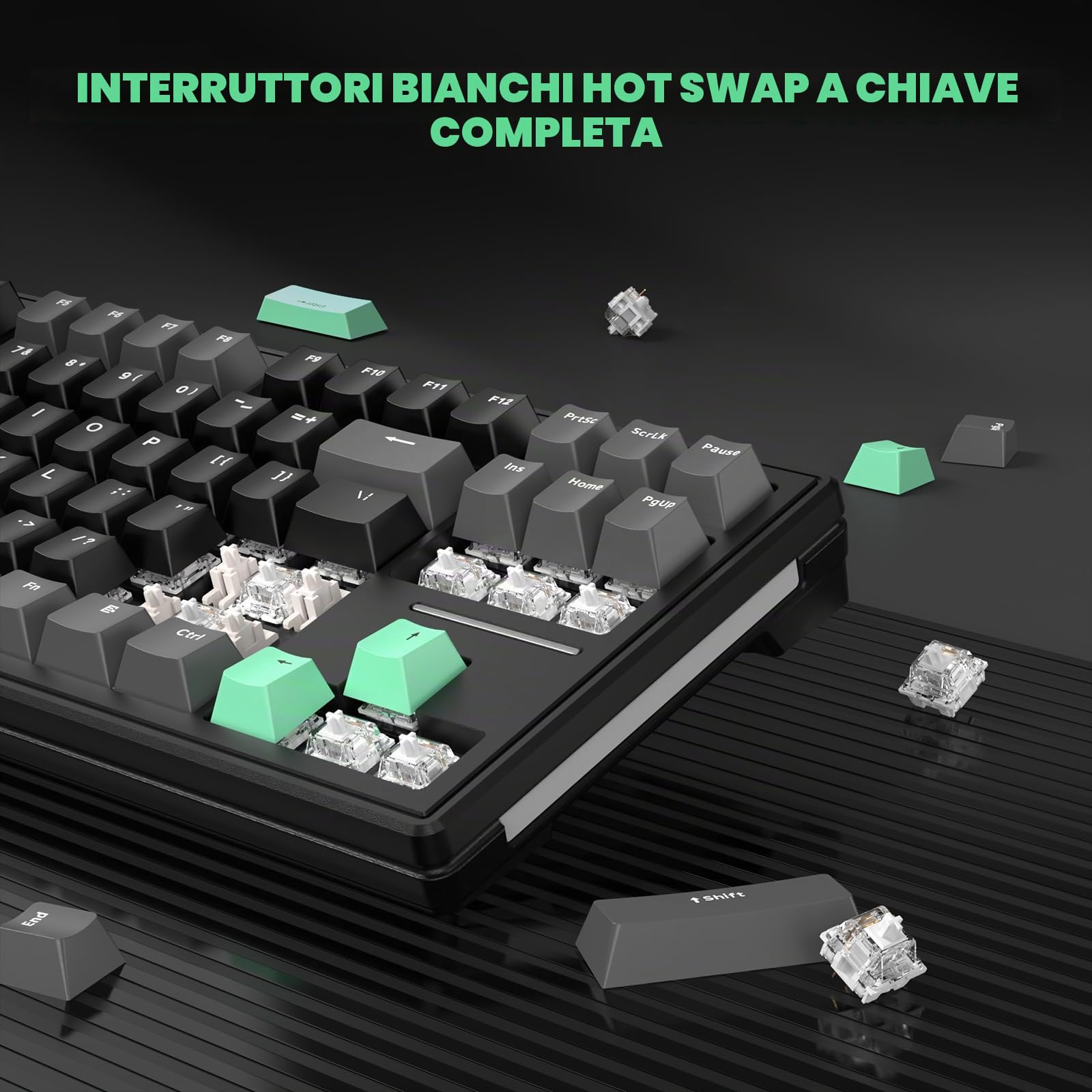 ATTACK SHARK M87 Tastiera da Gioco Bluetooth 5.0/2.4G/Type-C Tastiera Meccanica Cablata/wireless Hot Swap TKL 87 tasti Tastiera Bluetooth RGB compatta con cavo a spirale per tastiera per PC Software