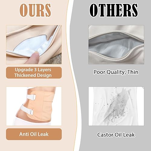 Miniatura 3 de Paquete de 4 piezas de aceite de ricino con paño de franela, kit de aceite de ricino de algodón orgánico para cintura y cuello, correa elástica