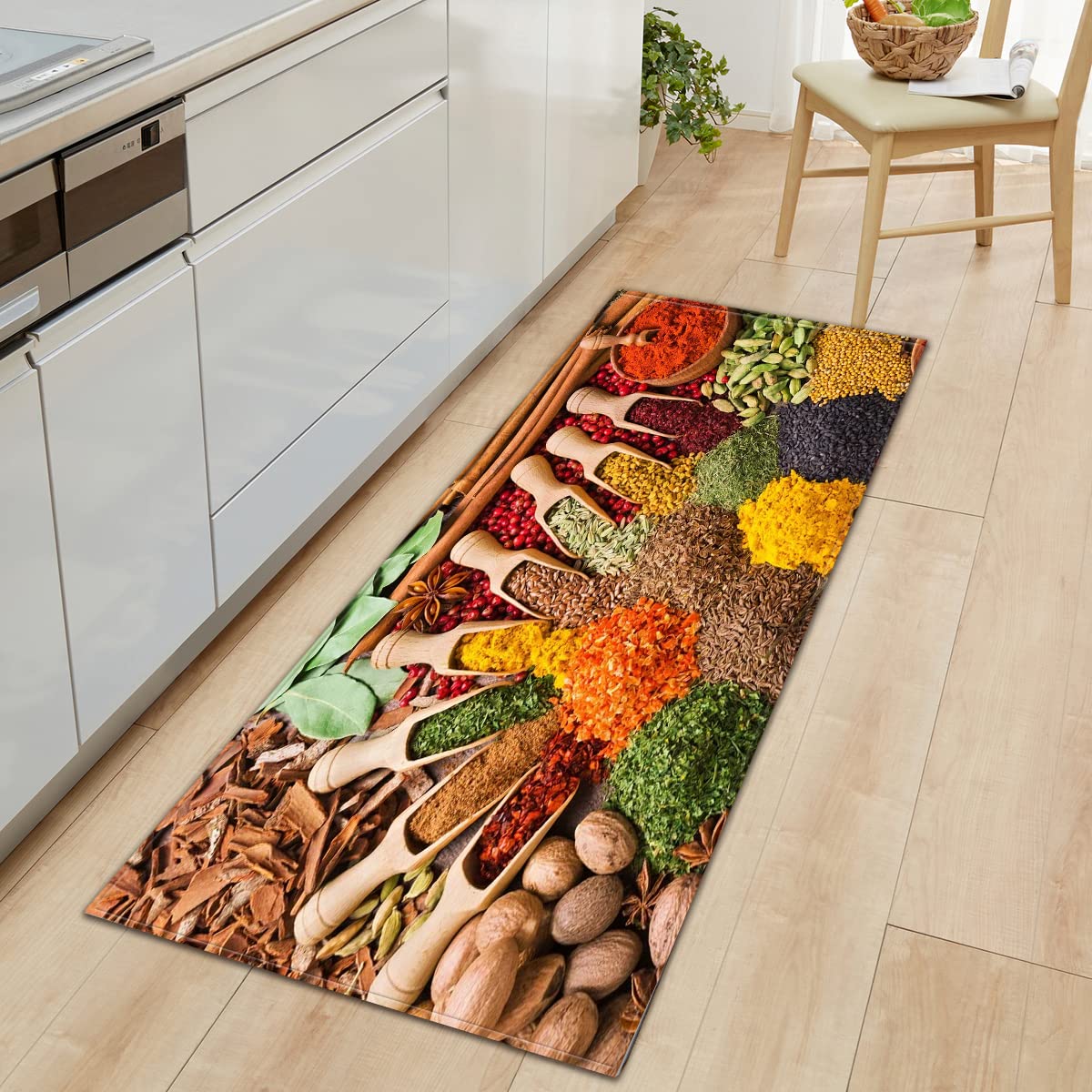 BOVZOX Tapis de Cuisine Épices à la cuillère Tapis de Cuisine Antidérapant,Tapis pour Devant Evier Absorbant,Tapis du Sol pour Salon Chambre Passage Lavable en Machine 60 x 180cm