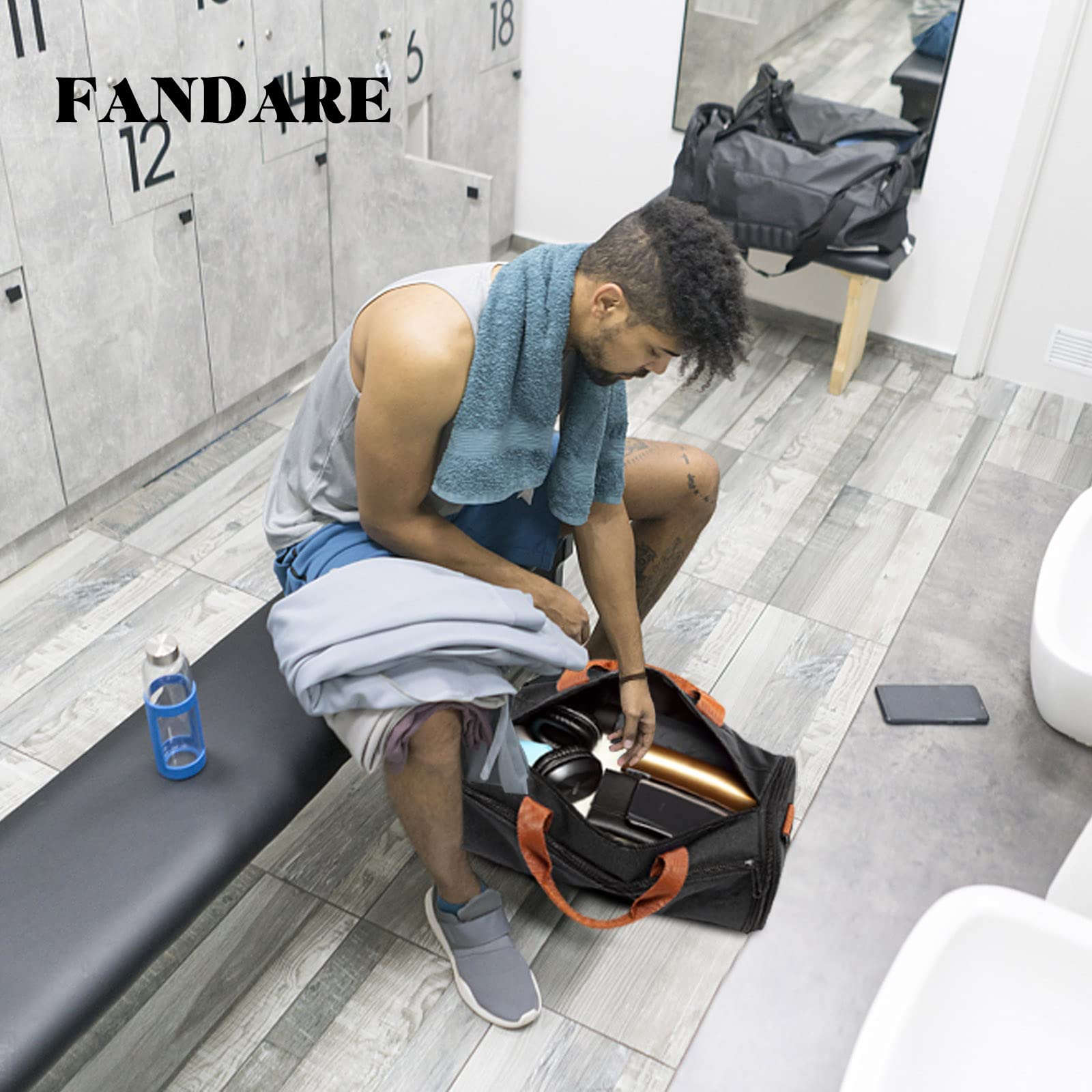 FANDARE Borsone da Viaggio Donna Uomo Borse da palestra Borsoni da palestra Sportiva Tote da viaggio Borsa Weekender Piscina Palestra Borsa a Spalla con Scomparto Scarpe Borsa da Viaggio Nero A