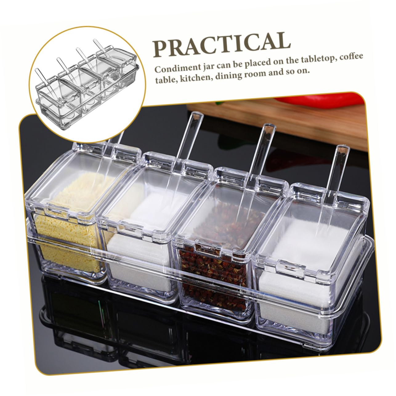 Mipcase Boîte à Épices Acrylique Récipient à Sel pour Plan de Travail Boîte à Condiments Délicate