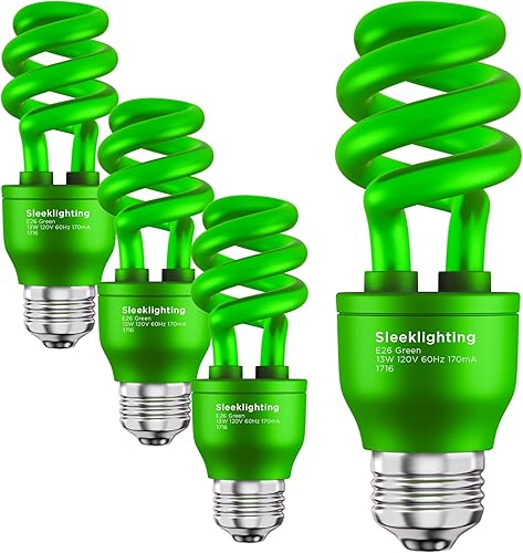SLEEKLIGHTING Bombilla CFL en espiral verde de 13 W, aprobada por UL, bombillas verdes CFL de uso general, 120 voltios, base mediana E26 (paquete de