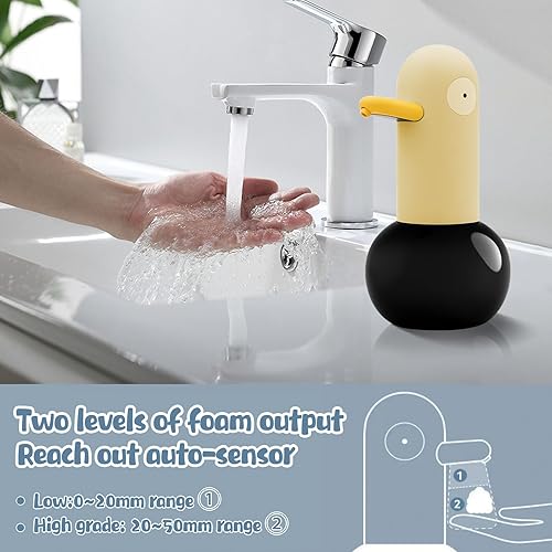 Miniatura 4 de Dispensador automático de jabón espumoso, dispensador de jabón de cabeza de pato, 2 velocidades, ajustable, sin contacto, lindo dispensador de jabón