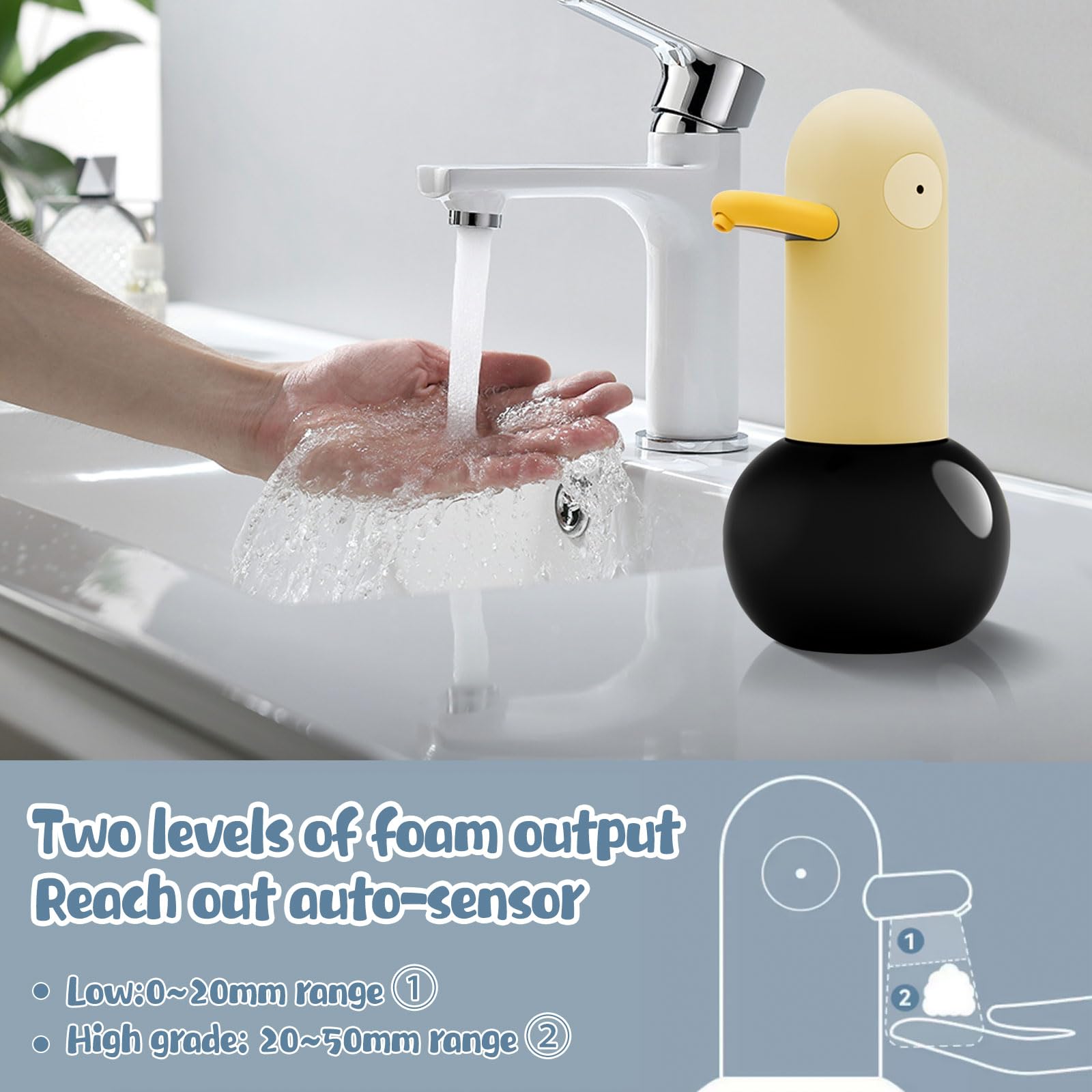 Automatischer Seifenspender, berührungslos, niedliche Ente, berührungslos, schäumender Handseifenspender, 400 ml, wiederaufladbarer Seifenspender für Badezimmer, Küche (2 Stück)