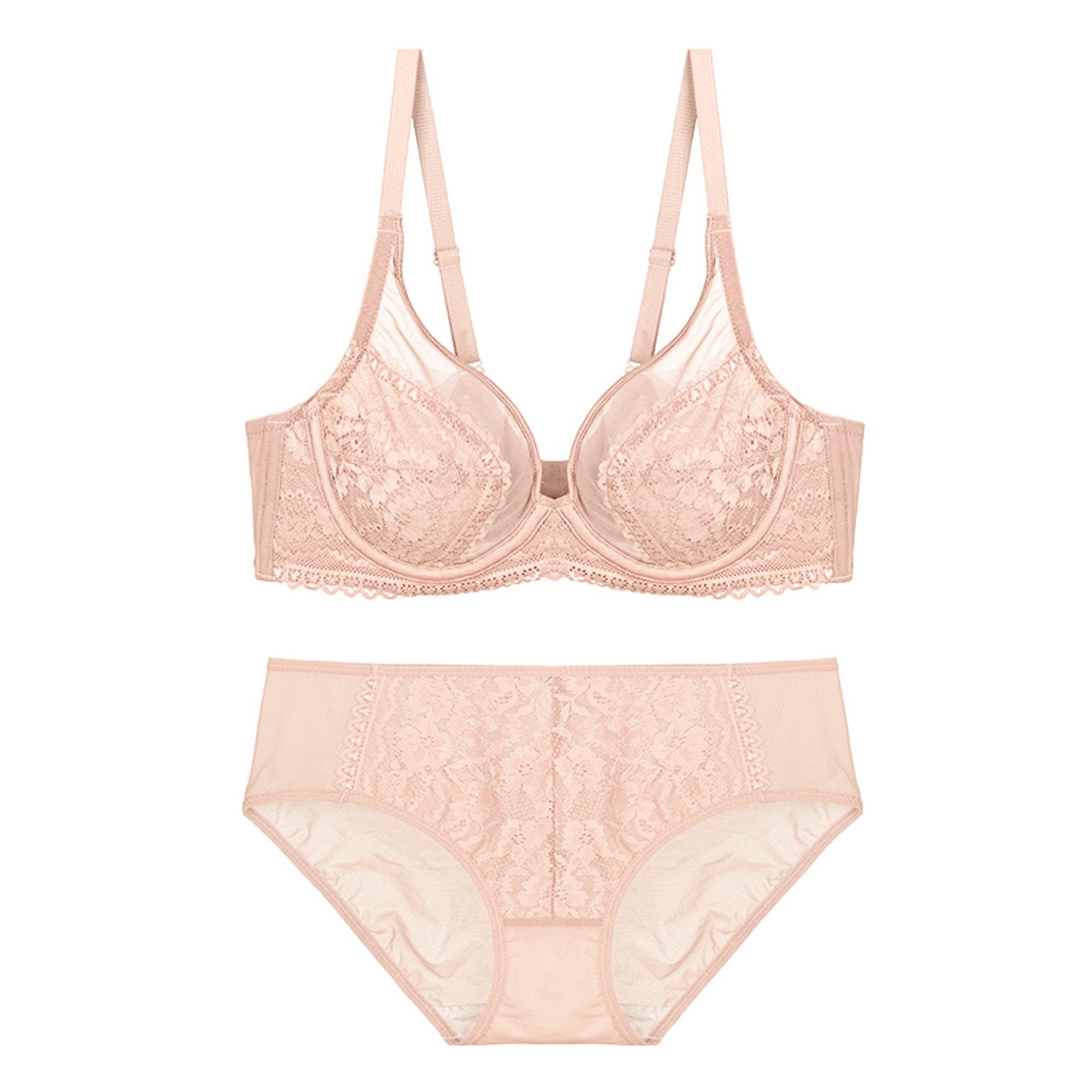 Conjunto de sujetador y bragas de encaje para mujer, sujetador de encaje con triángulo transparente, sujetador sexy con cuello en V push up (color : albaricoque, tamaño: 80B)