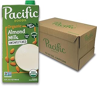 Pacific Foods Organic Unsweetened Almond Milk, Plant Based Milk, 32 oz C...