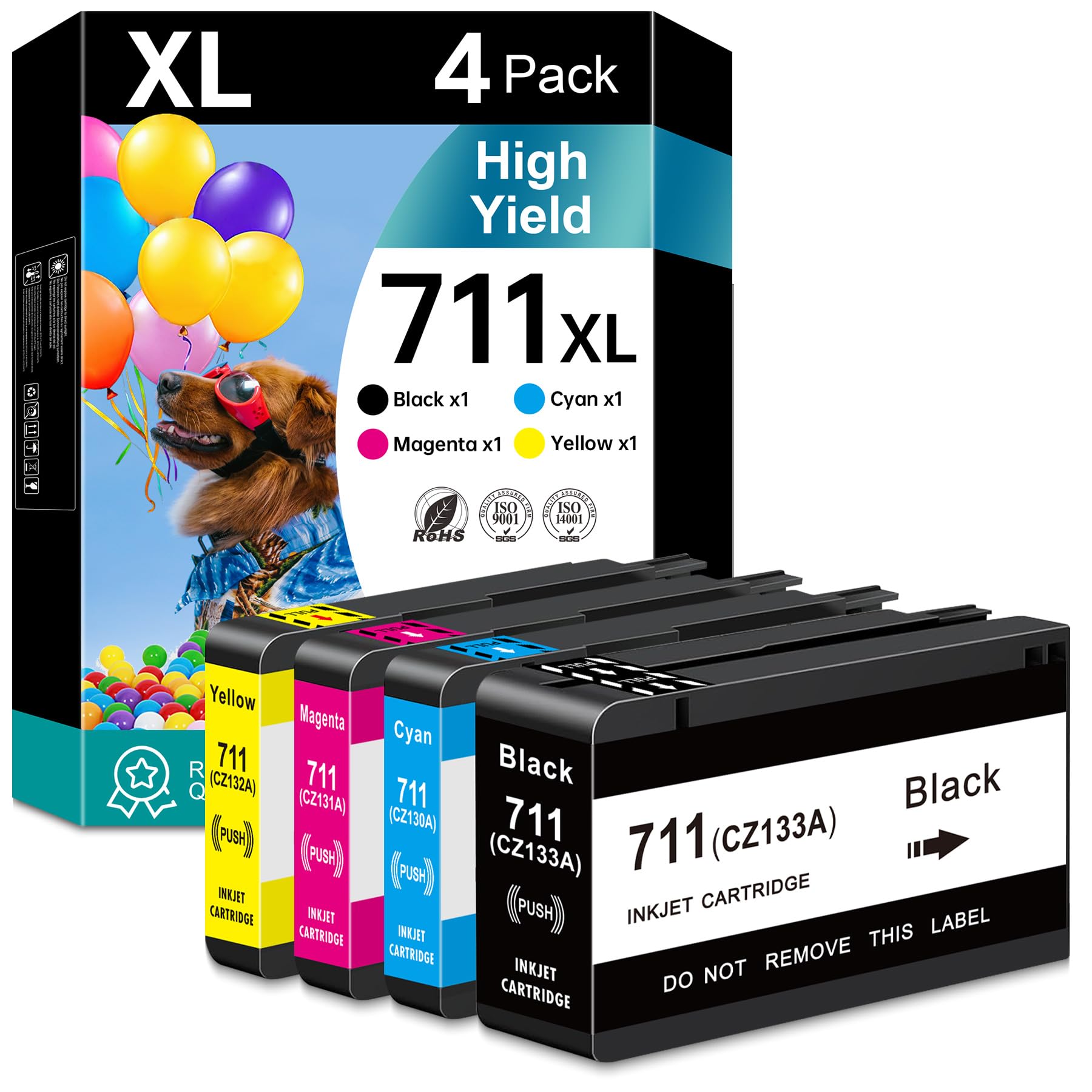 711XL Ink Cartridge Combo Pack Replacement Compatible for HP 711 Ink Cartridge for HP T120 24-in, T520 24-in, T520 36-in, T520 610 mm, T520 914 mm DesignJet Printers, 4 Pack