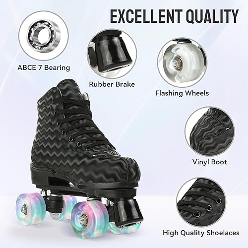Miniatura 3 de jessie Patines de ruedas para mujer con estampado de cebra, patines de cuatro ruedas brillantes para adultos y jóvenes al aire libre con bolsa de