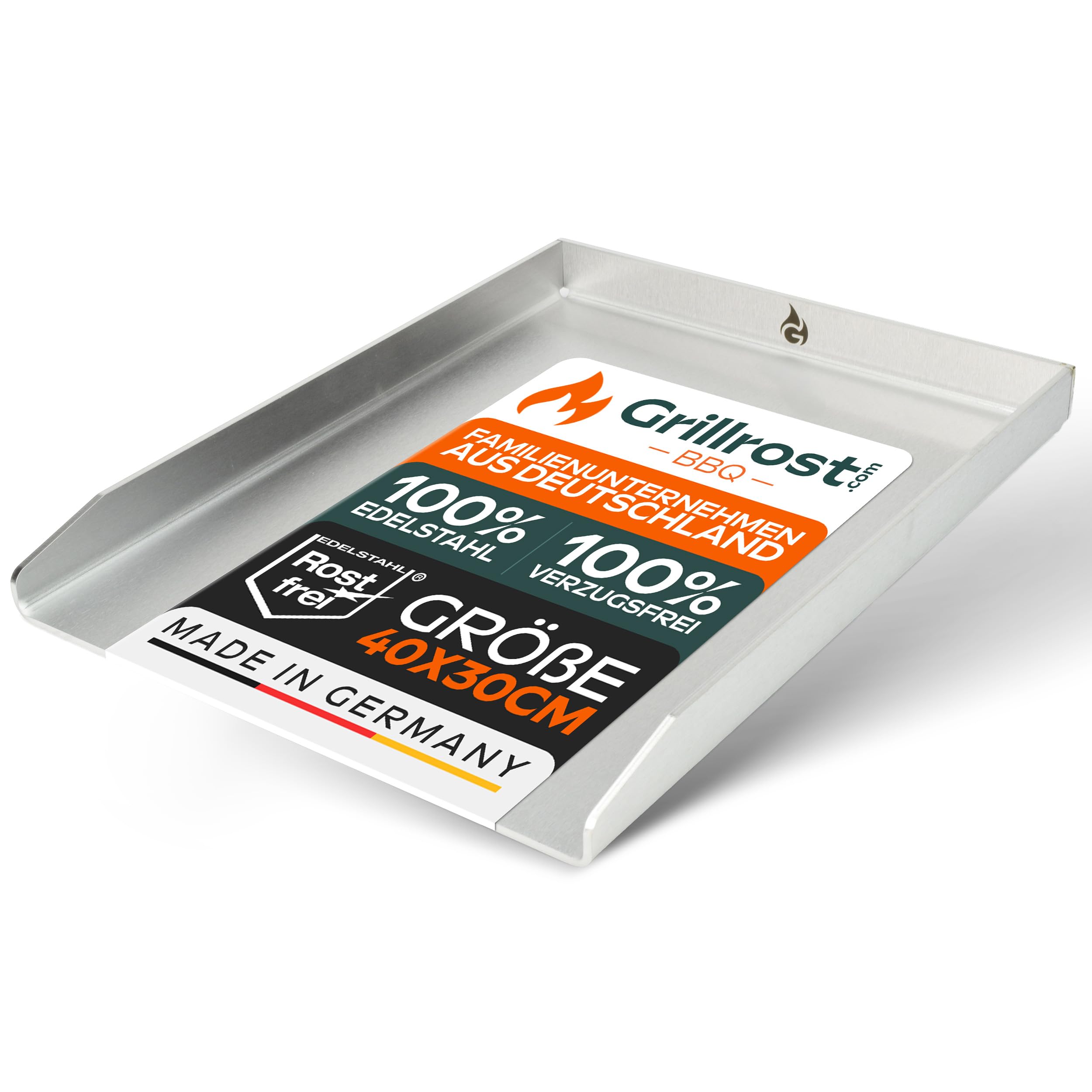 Grillrost.com Das Original Plaque de Cuisson en Acier Inoxydable | Plancha 40x30cm - Taille Universelle | 4mm Massif - Made in Germany