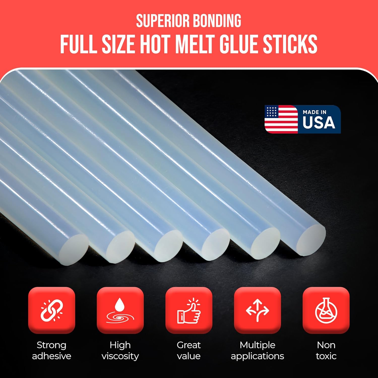 GlueSticksDirect Industrial Grade High Strength Full Size Hot Melt Glue Sticks for Glue Gun - Bulk 10in - Great for Wood & Metal - 7/16" X 10" (450 Sticks, 25lbs Pack) - Made in USA