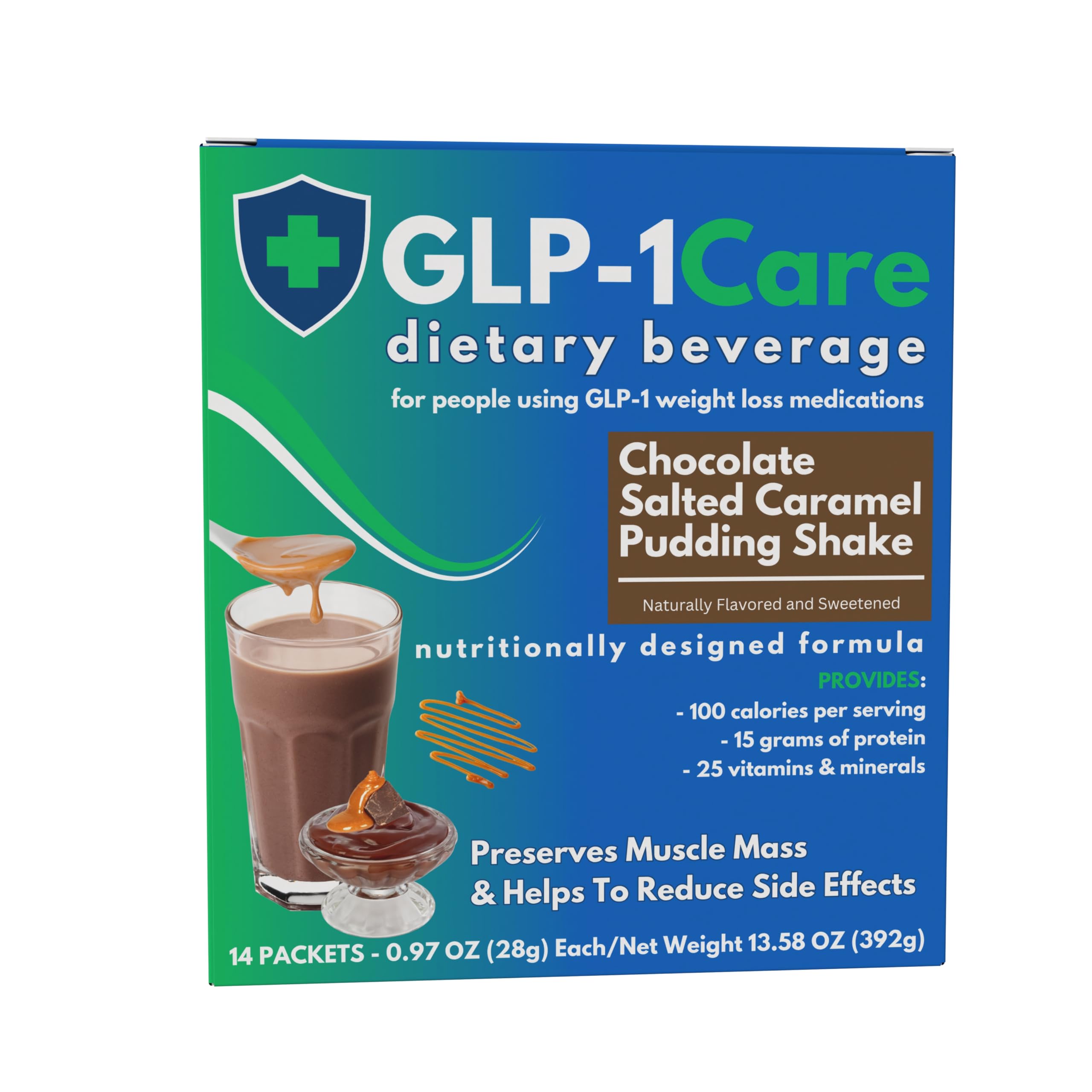 GLP-1Care Chocolate Salted Caramel Pudding Shake Mix, High Protein, Low Calorie, GLP-1 Compatible, 14 Servings Per Box : Grocery & Gourmet Food