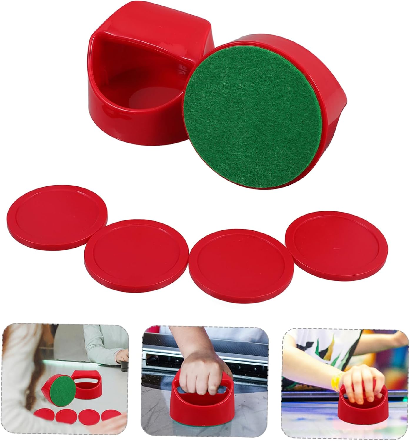 Vaguelly Ice Hockey Table Accessories Set 100mm Pusher Felt Bottom Replacement Pucks for Indoor Air Hockey Games