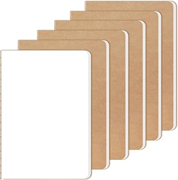RITOLLO 6-Pack A5 Blank Notebooks, Kraft Cover