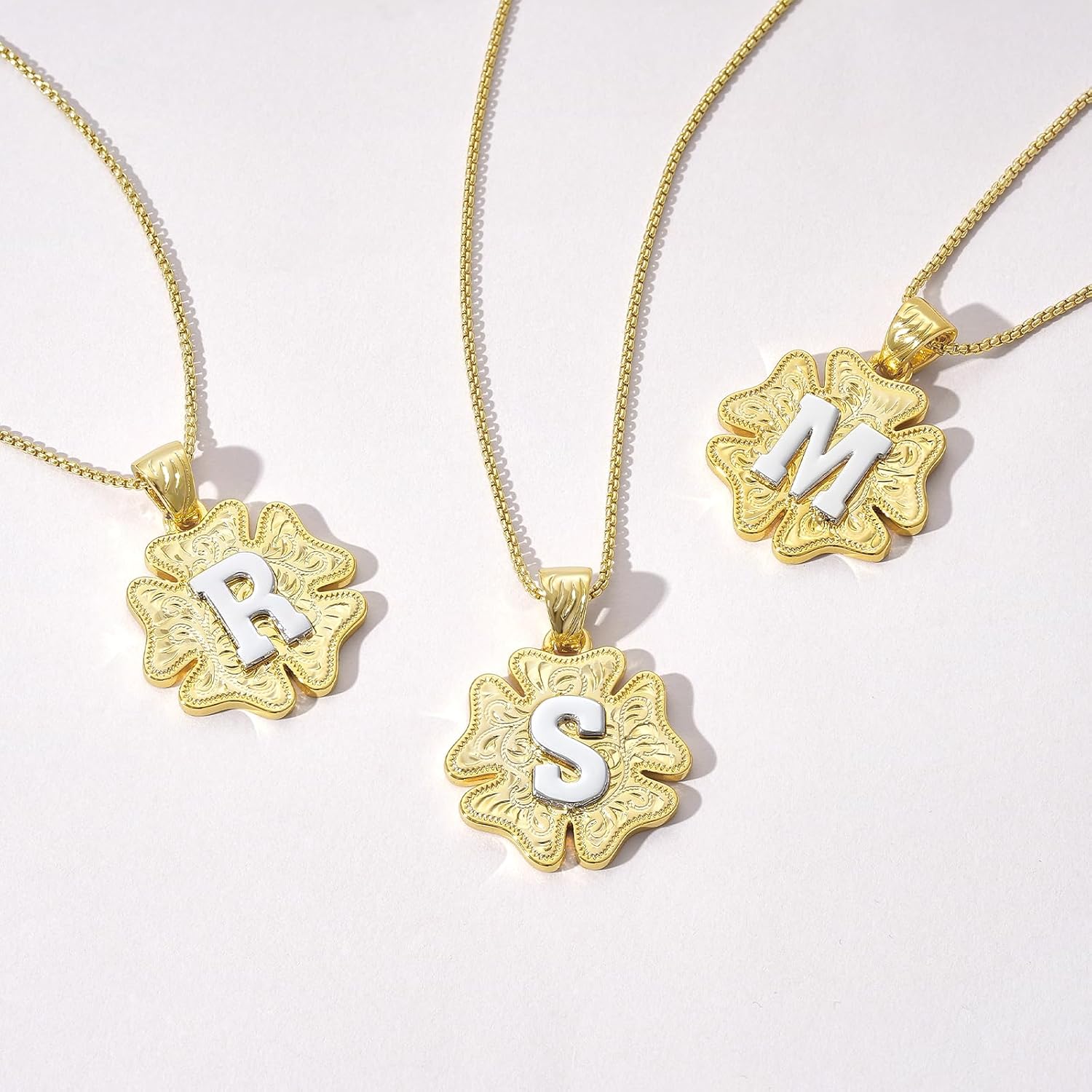 KissYan Western Cowgirl Initial Necklace for Men Women, 14K Gold Plated Cowboy Flower Letter Pendant Necklace Handmade Two-Toned Jewelry Gift