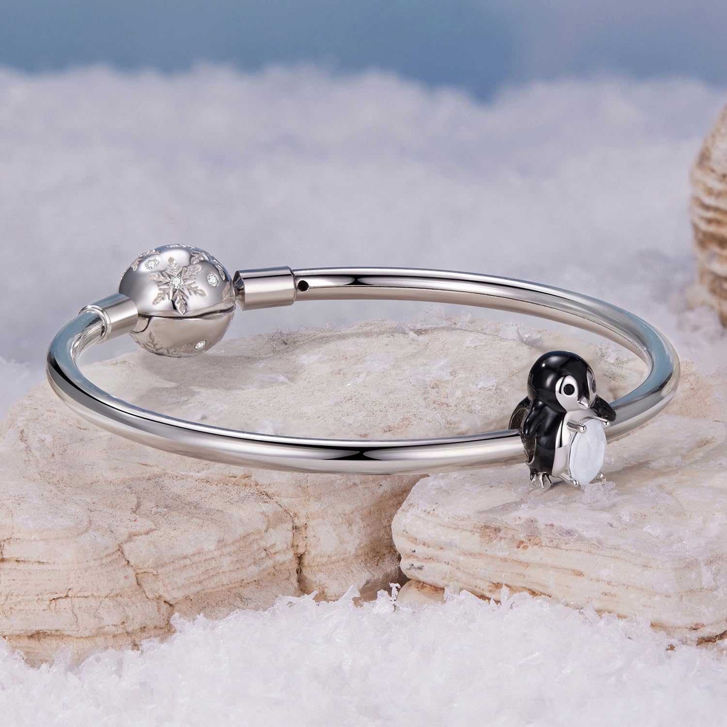 Braccialetto con perline a forma di pinguino, accessorio in argento Sterling 925, compatibile con braccialetti da 3 a 4,5 mm