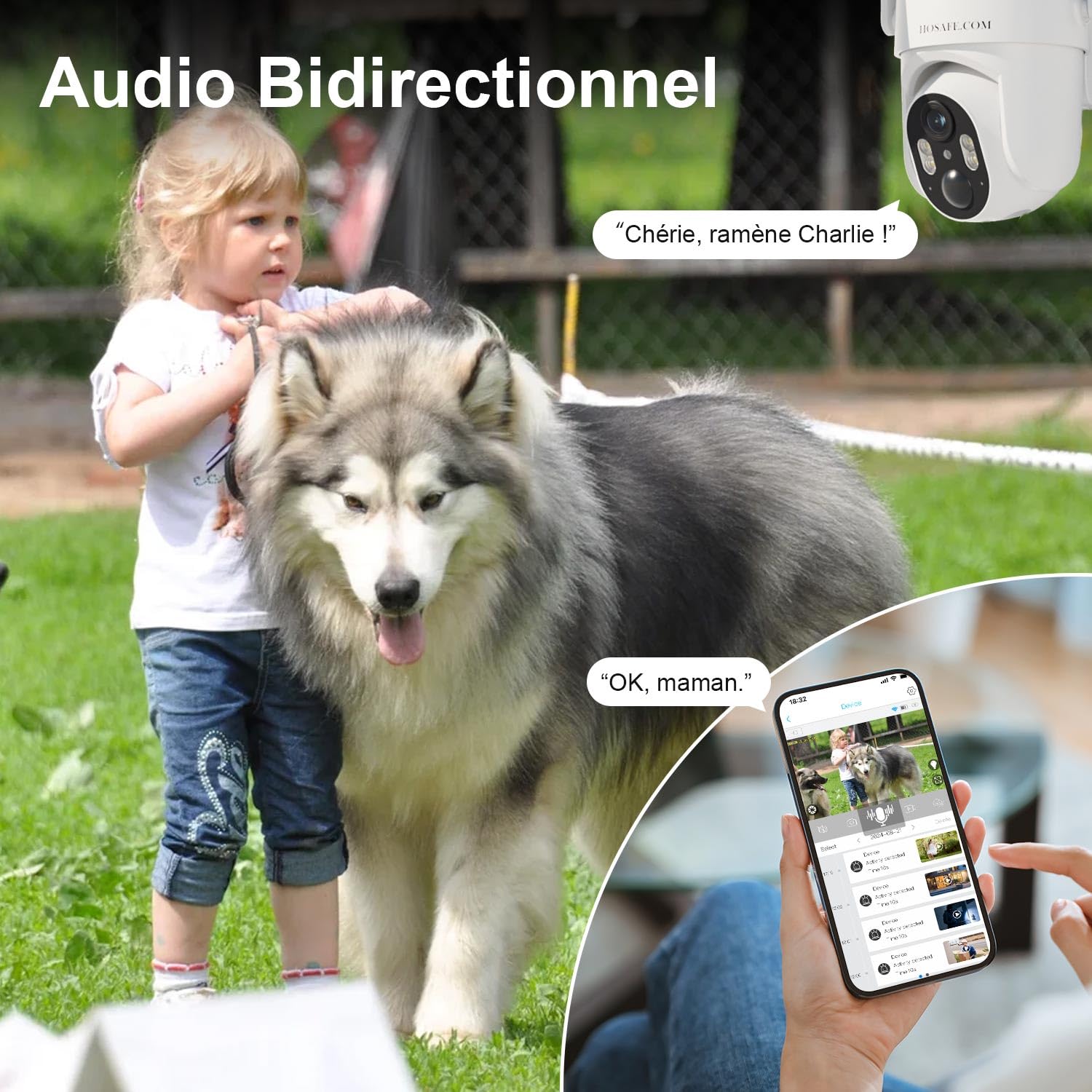 Caméra de Surveillance Extérieur Sans fil, Camera Surveillance WIFI Exterieure sans fil, Camera Exterieur Sans fil 2K, Alarme de Détection de Mouvement, Vision Nocturne en Couleur