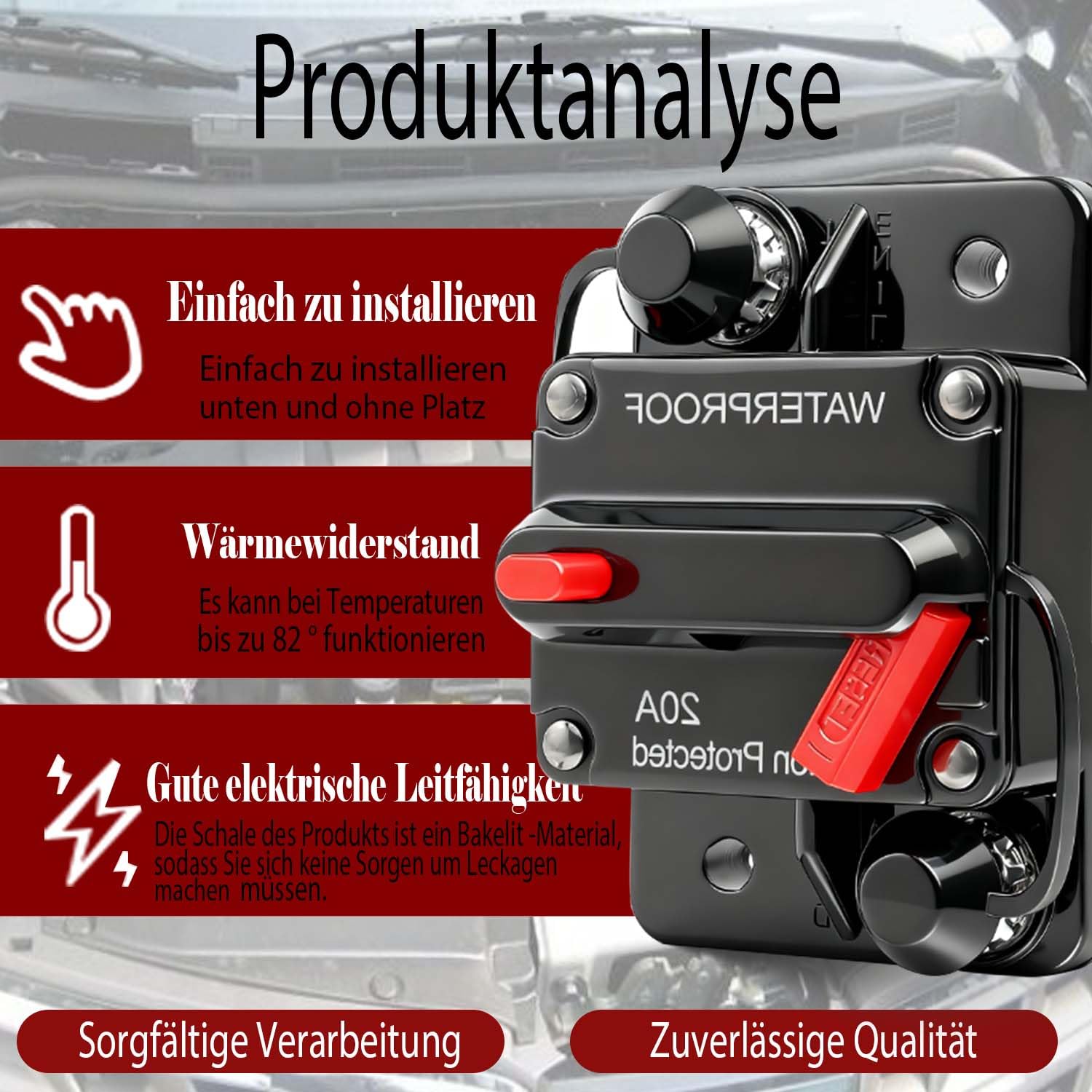 20A Interruttore automatico per auto, portefusible 12 V-48 V CC, pulsante di pour camping-car, caravane, remorque, scooter