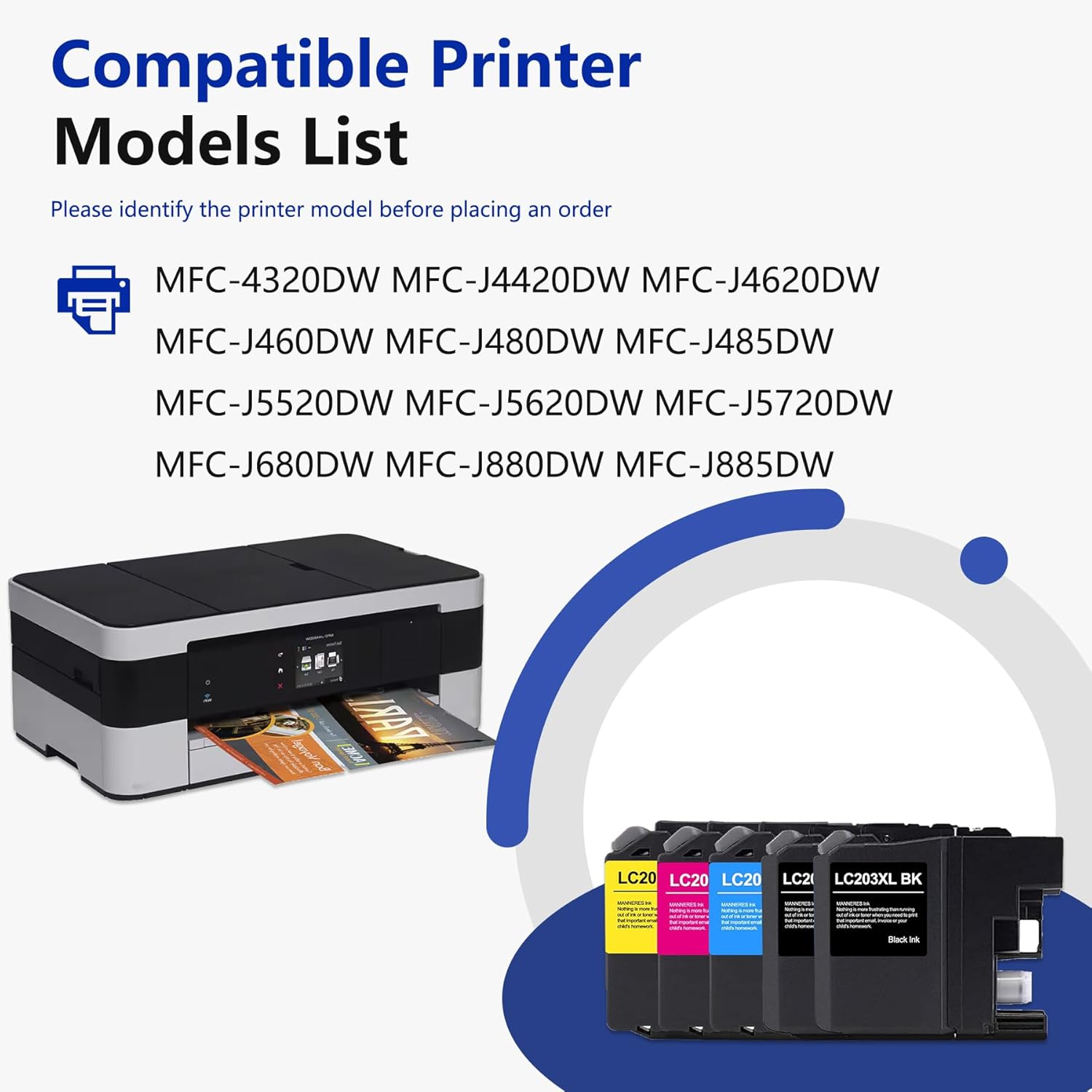 LC203 Ink Cartridges 5-Pack High Yield Replacement for Brother LC203XL LC201 Ink Cartridges Work with MFC-J460DW MFC-J885DW MFC-J480DW MFC-J485DW (2BK/1C/1M/1Y)
