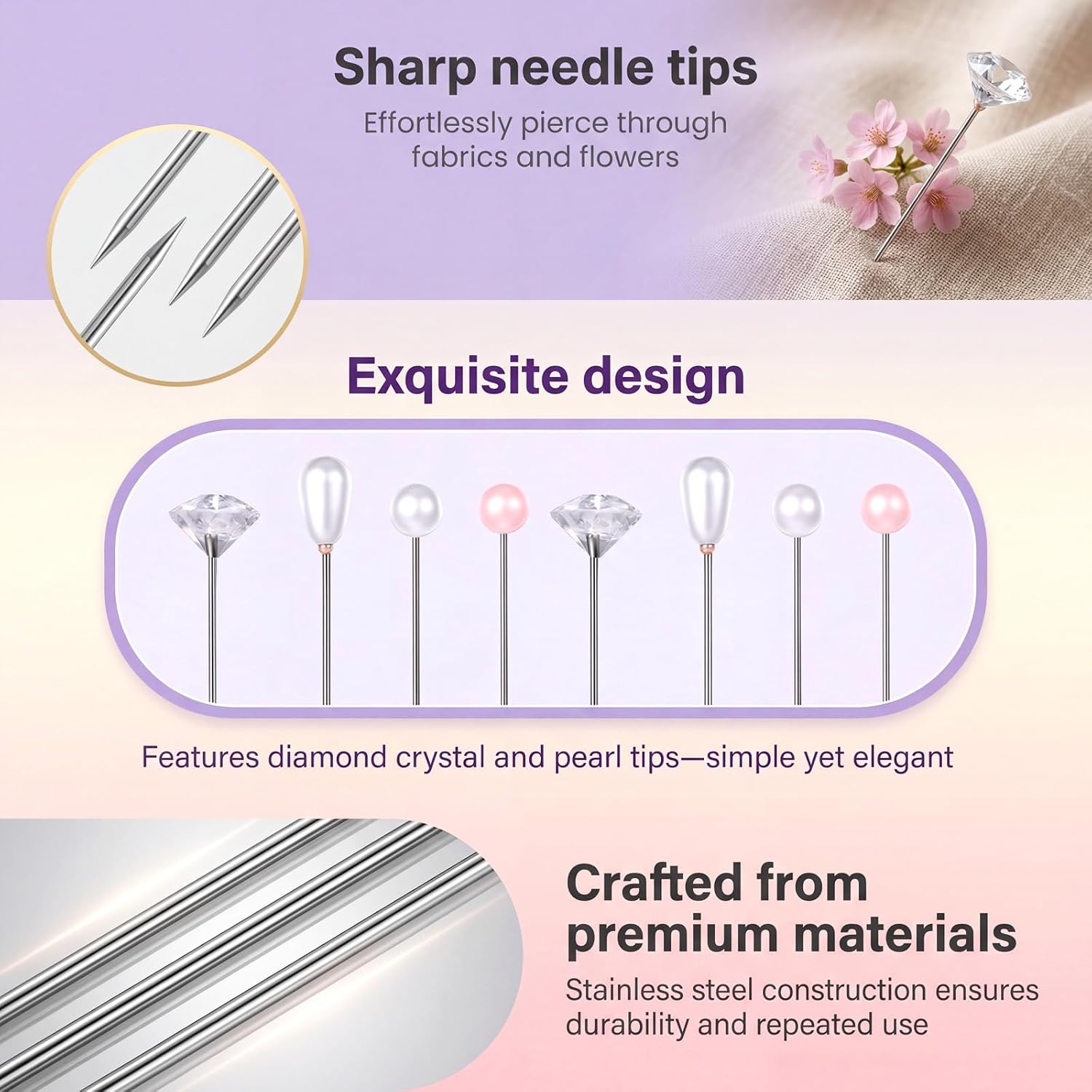 300 Pcs Diamond Pins for Bouquets 4 Styles Corsage Pin Floral Pins for Crafts Teardrop Pearl Head Flower Bouquet Accessories for Dressmaking Jewelry Sewing Wedding
