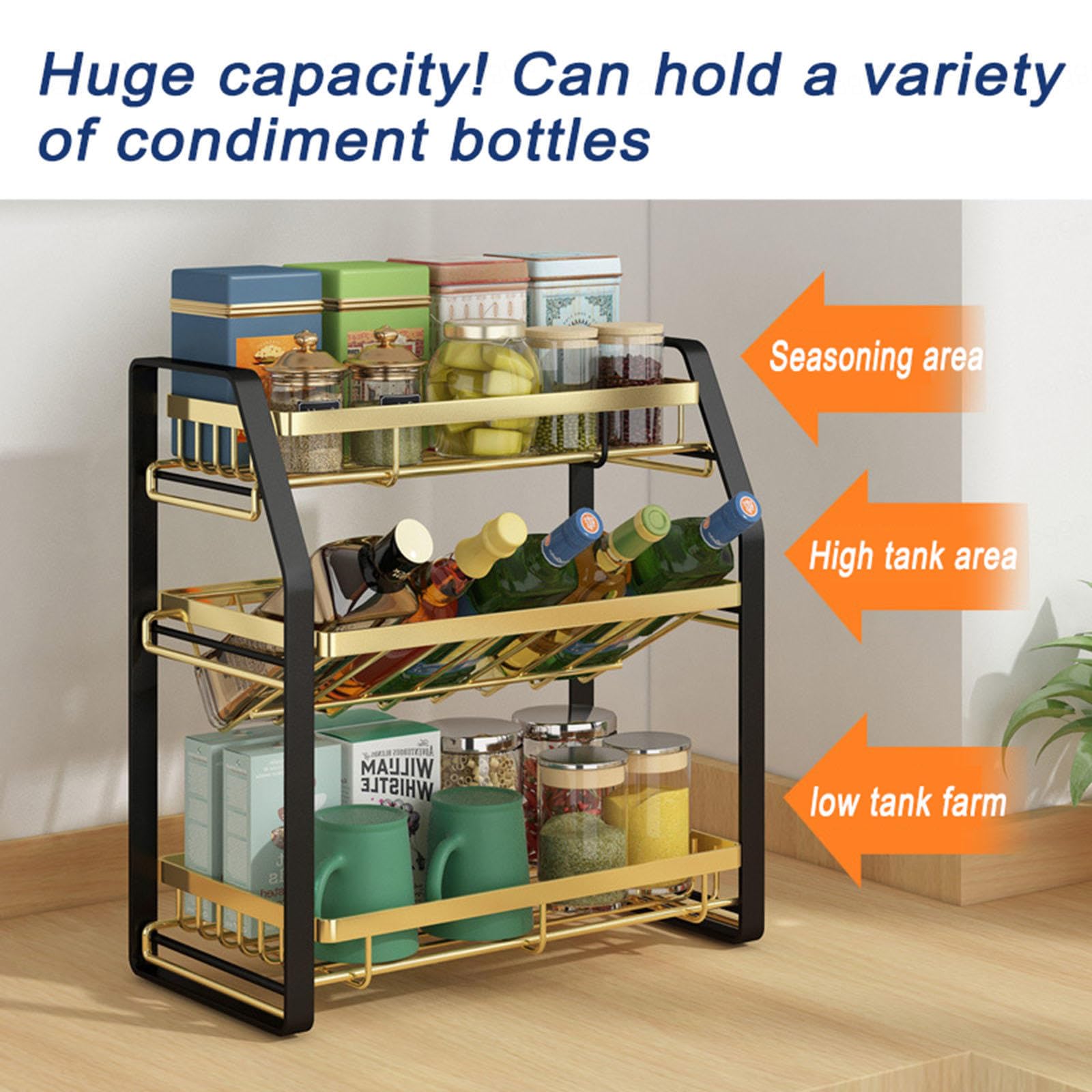 Estante para Especias de 3 Niveles, Organizador de Cocina, Estante para Especias, Estante para condimentos, Estante para condimentos para encimera, extraíble