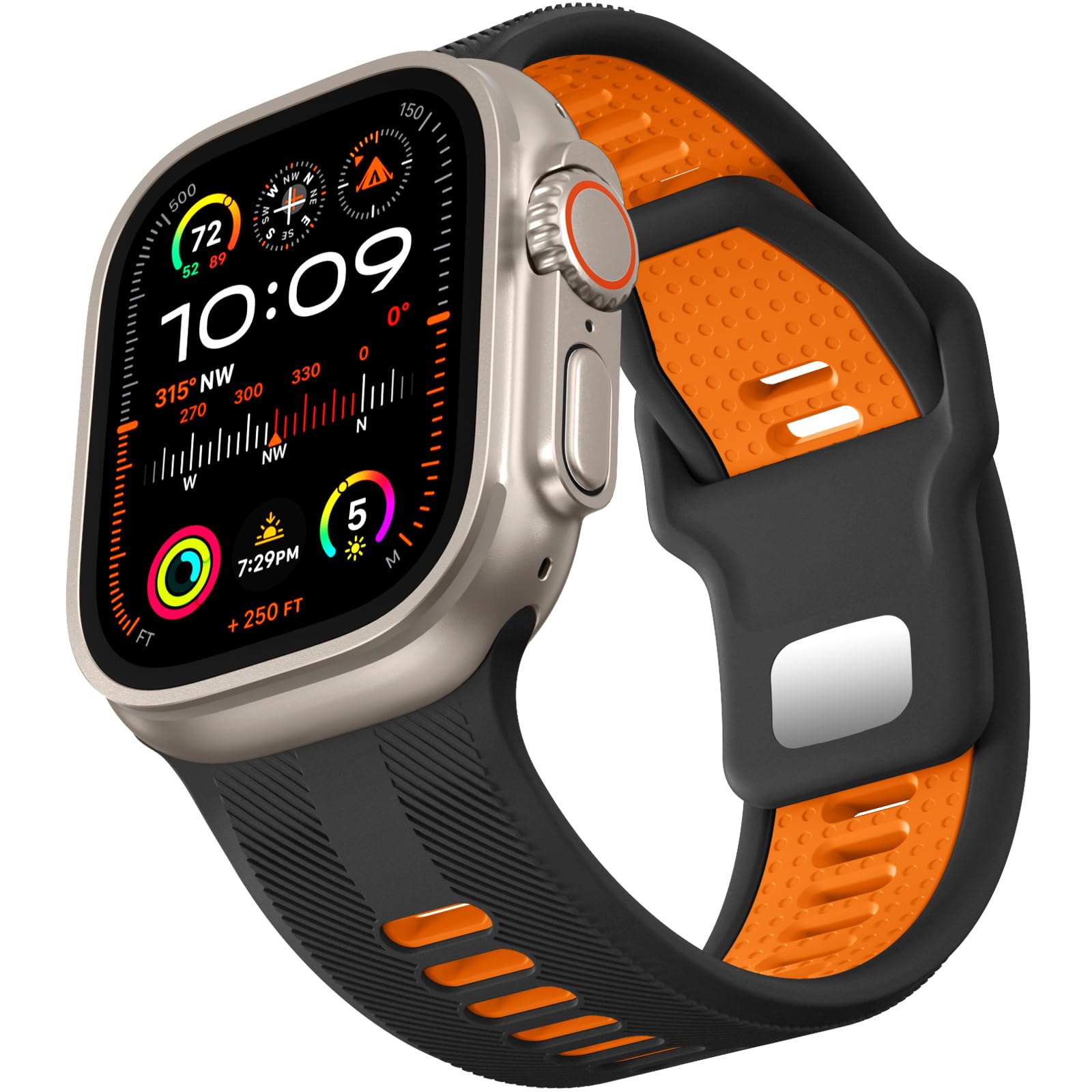 Compatible with Apple Watch Ultra 2 Strap 49mm 46mm 45mm 44mm 42mm Men, 26mm Wide Sport Soft Silicone Band for iWatch Ultra 2 Ultra 3 Strap SE 2 3 Series 11 10 9 8 7 6 5 4 3 2 1,Black/Orange