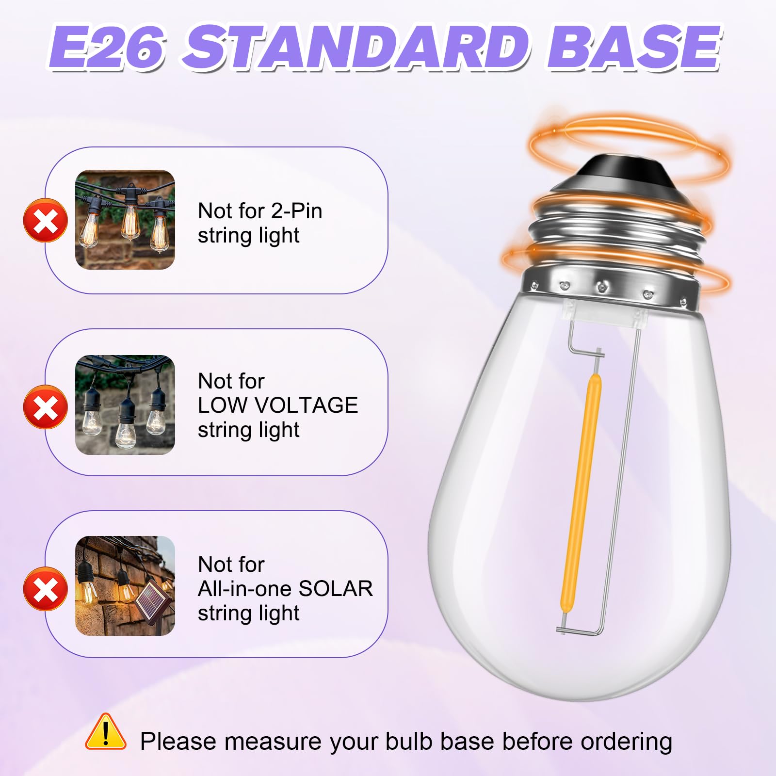 GvvooHome Paquete de 24 bombillas LED irrompibles S14 de repuesto, para cadena de luces al aire libre, 1 W equivalente a bombilla incandescente de 11 W, blanco suave 2200 K, regulable, base de rosca