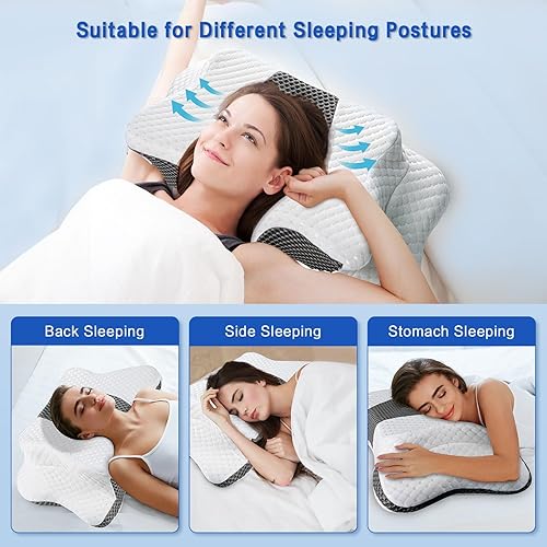 Miniatura 4 de Almohada cervical para aliviar el dolor para el cuello, almohada ergonómica ajustable para dormir acogedor, almohadas ortopédicas de espuma