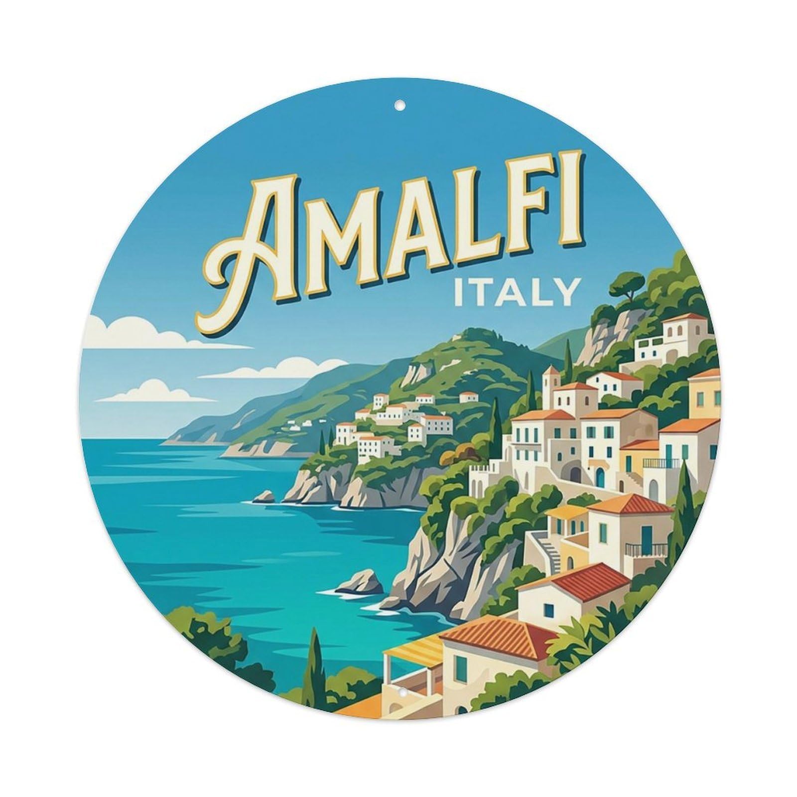 Vintage Travel Italy Amalfi Vintage Metal Tin Sign Plaque Wall Decor for Cafe, Club Bar, Office, Garden Metal Poster 8x8Inch