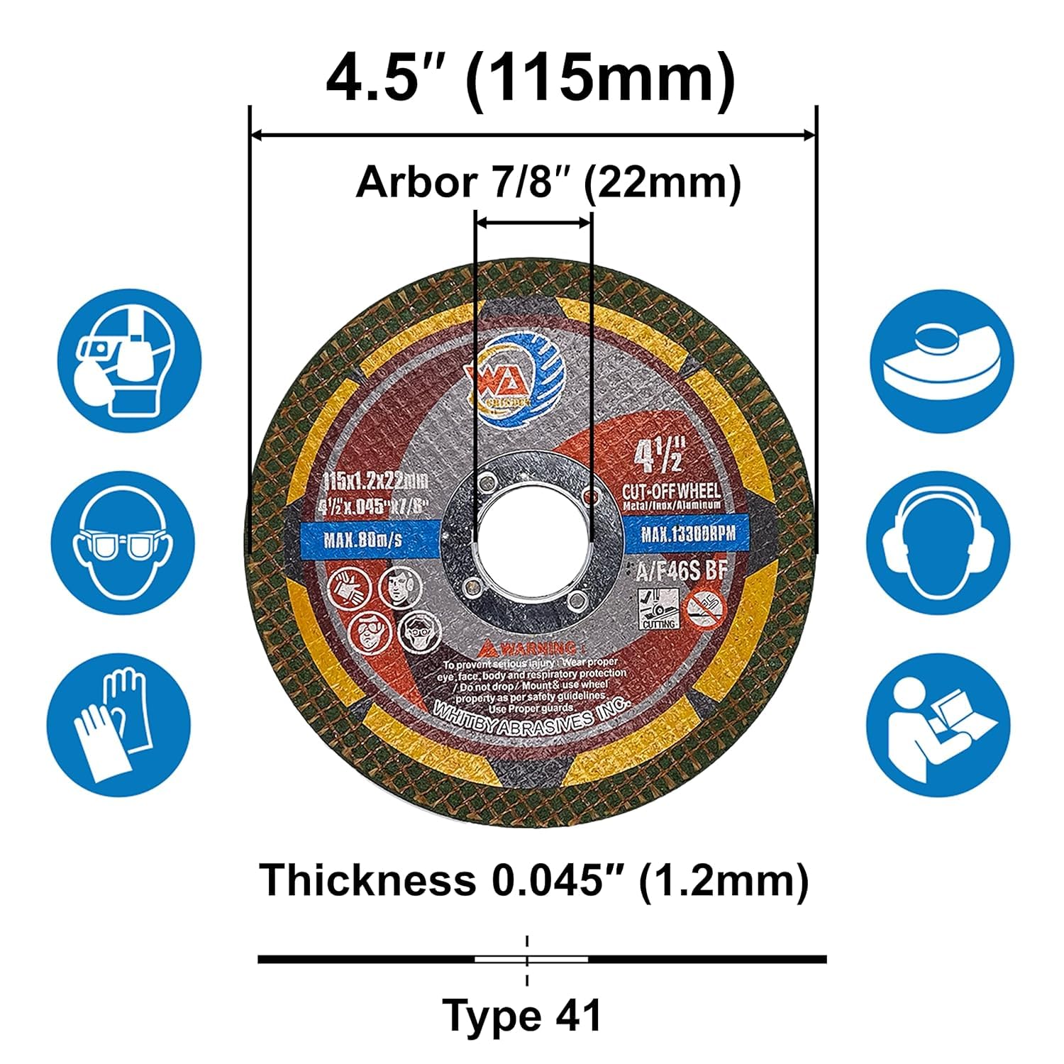 WA 100PACK - 4 1/2 inch Green Cutting Wheels for Metal & Stainless Steel Angle Grinder Cut-Off Disc Aggresive Cut Diameter (4½''X 7/8", 100PACK)