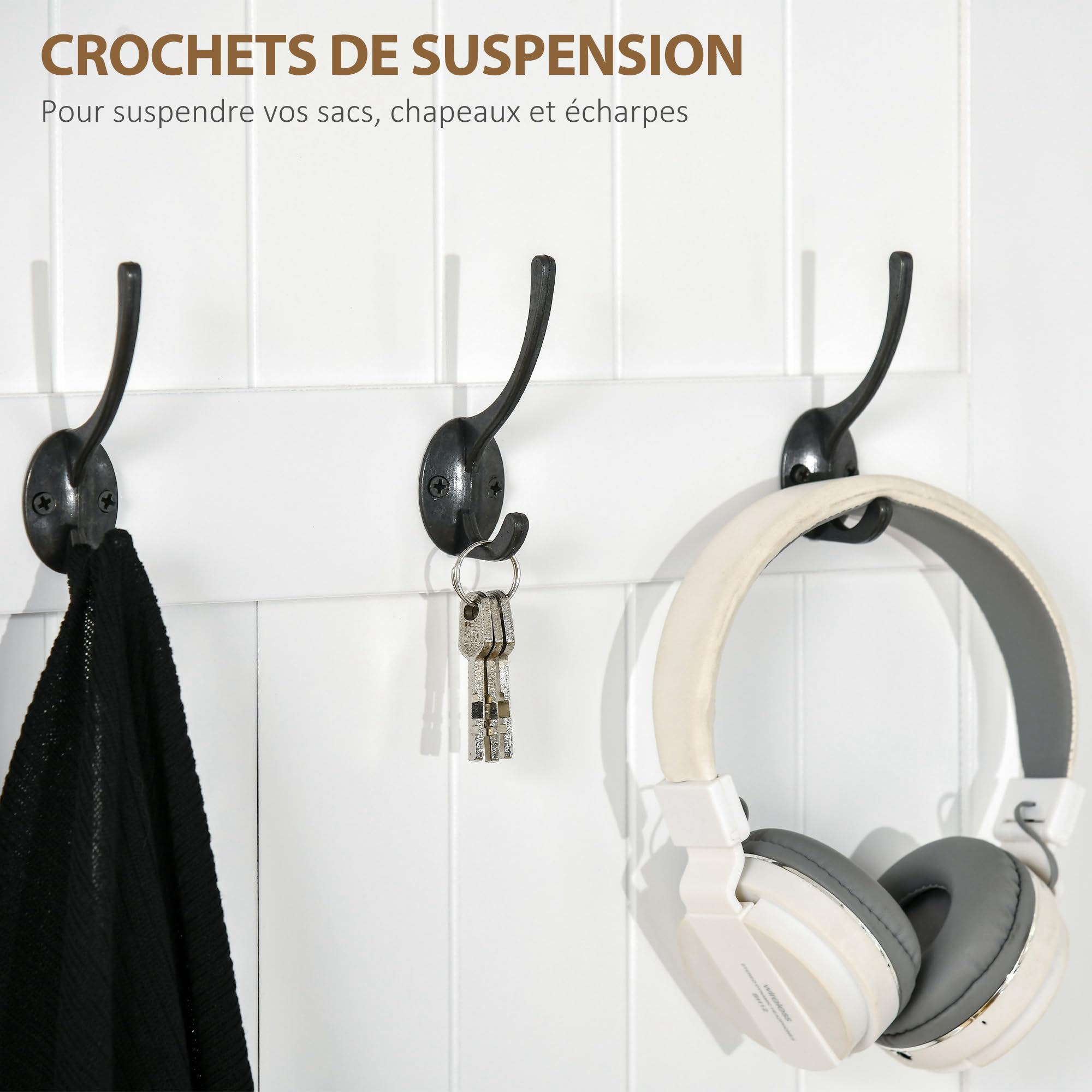 HOMCOM Meuble d'Entrée 4 en 1 Banc de Rangement 71,5 x 39,5 x 170 cm Blanc