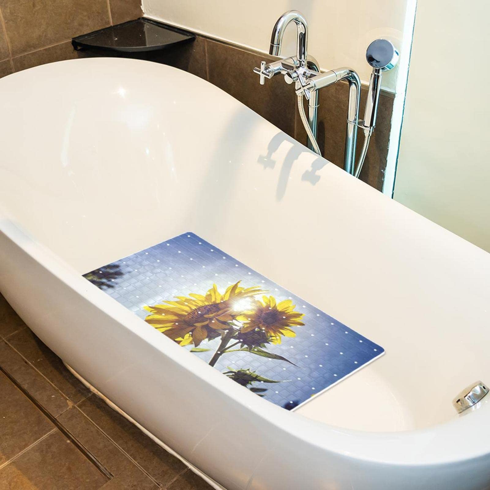 Rutschfeste Badematten mit Sonnenblumen-Motiv, für Badezimmer, rechteckig, maschinenwaschbar, 39 x 70 cm