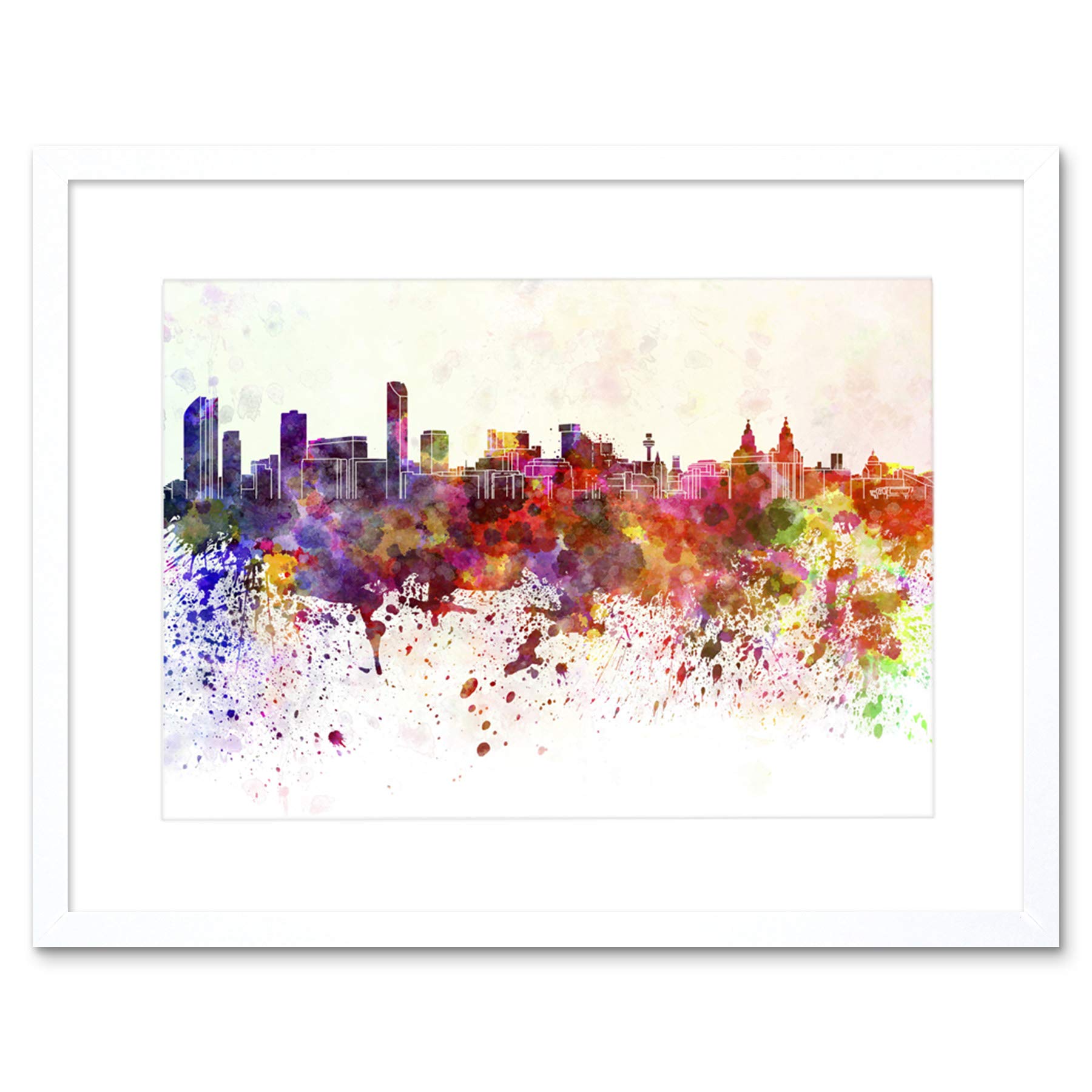 Wee Blue Coo Painting Cityscape Liverpool Skyline Paint Splash Framed Wall Art Print