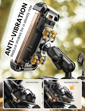 Lamicall Motorcycle Phone Mount Holder - [Metal Extension Arm] [Dual Vibration Dampener] Bike Cell Phone Mount, Bicycle Handlebar Phone Clamp, Gifts for iPhone 16 15 14 Pro Max, 4.7-6.7 Phones